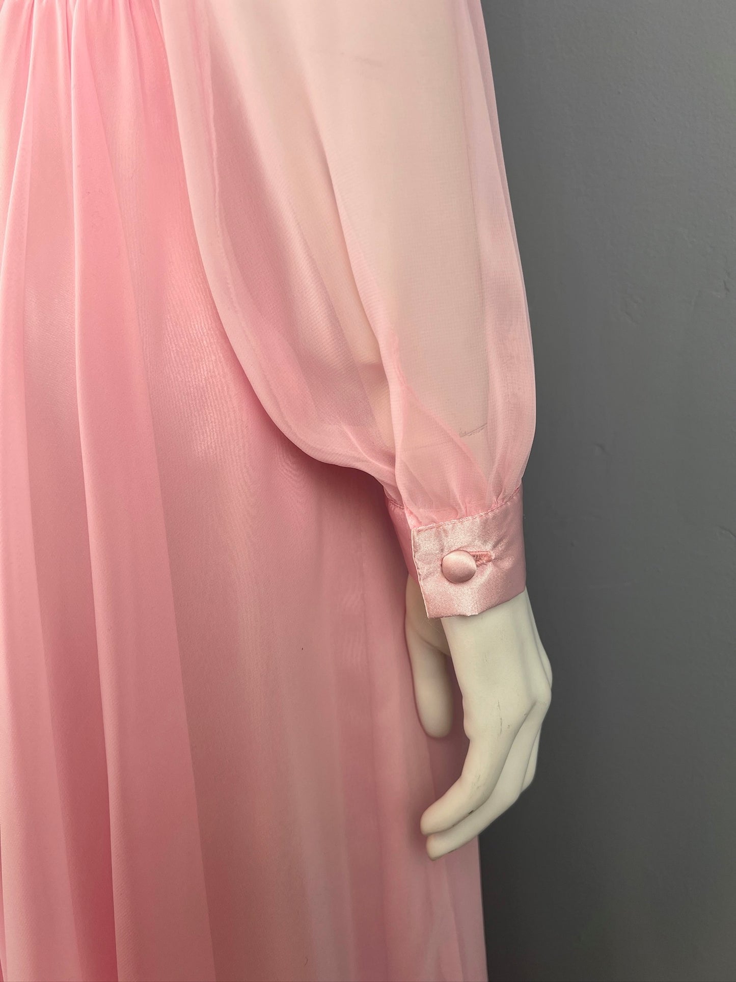 1980s Flowy Pink Chiffon Dress, Flattering Draped Pink Chiffon Dress, Size S