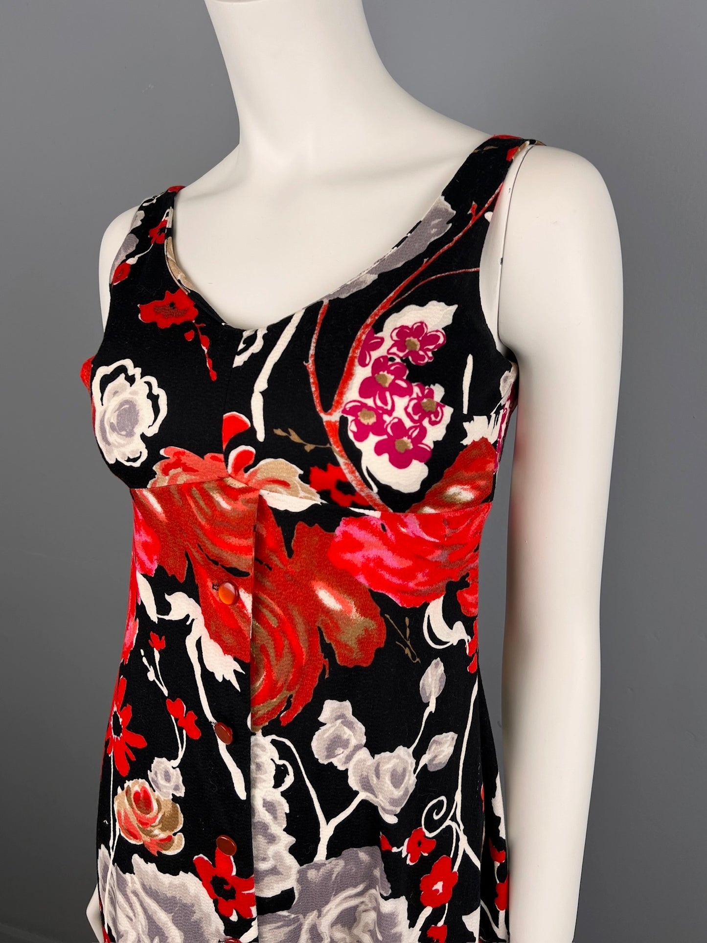 1960/70s Cotton Maxi with Built in Bra, Size XS, Bust 32"