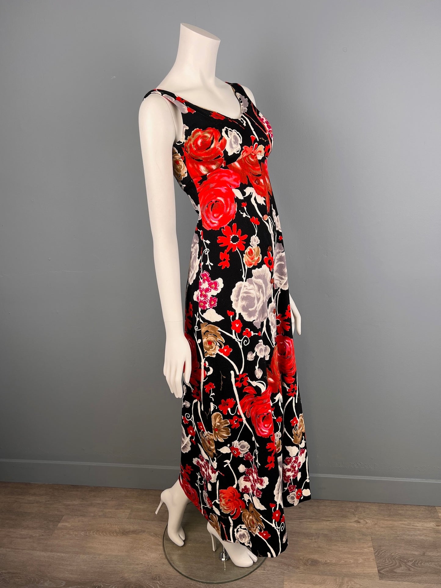 1960/70s Cotton Maxi with Built in Bra, Size XS, Bust 32"