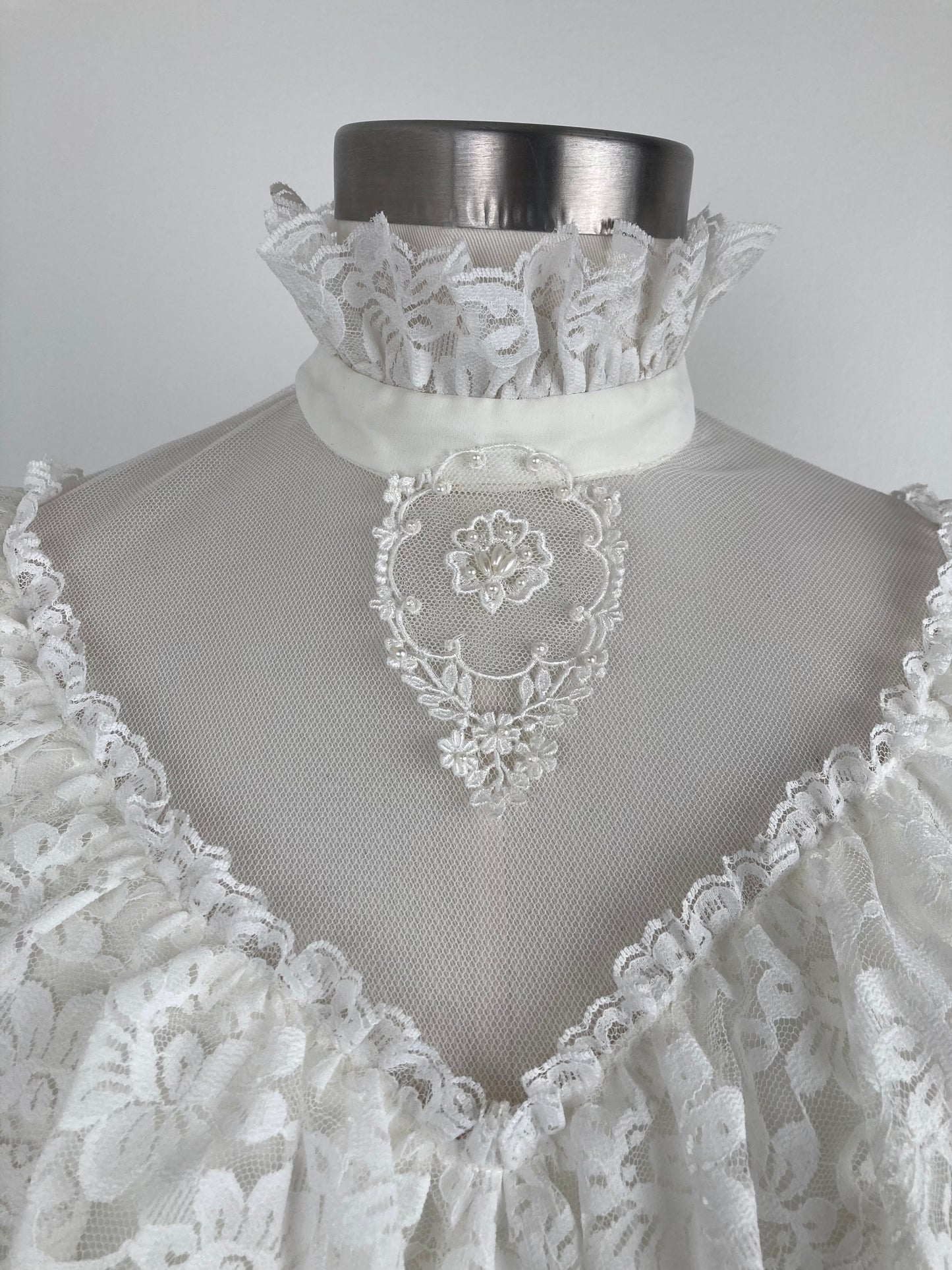 70s Chiffon and Lace Wedding Dress, 70s Bridal Gown, Victorian Style Wedding Dress, Boho "Victoria" Wedding Gown, Size M