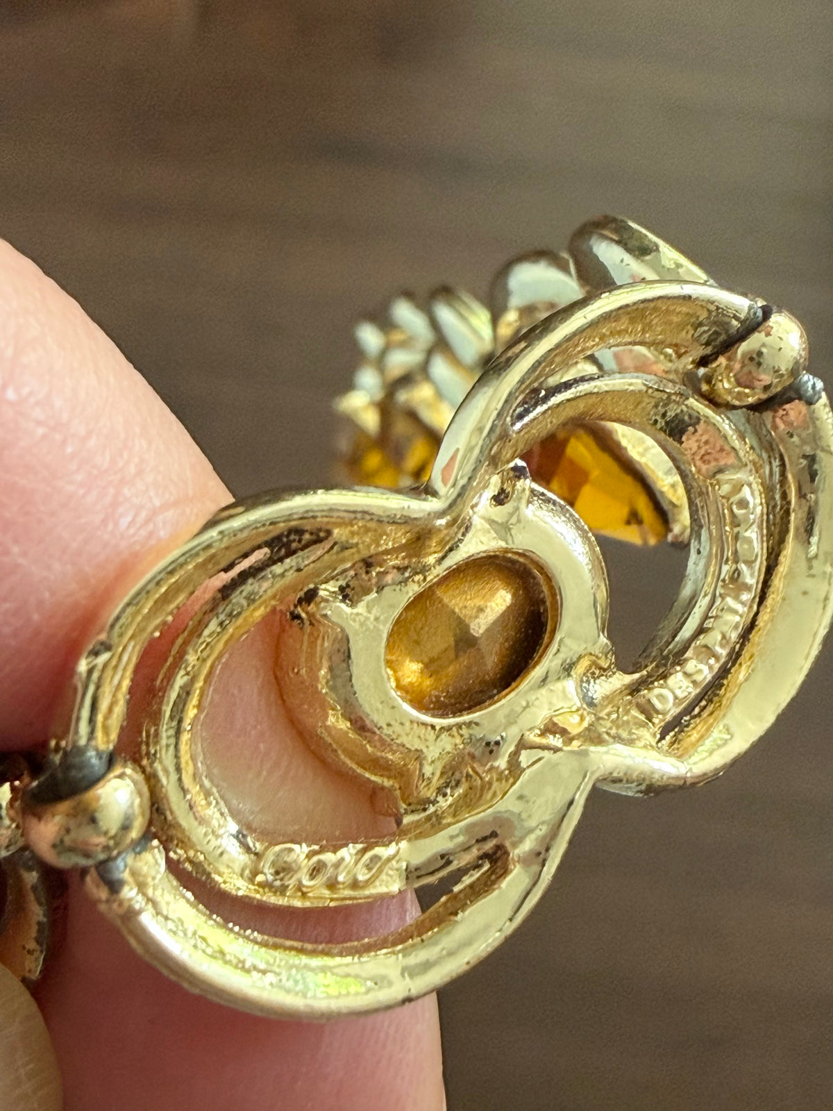 1960s Coro Adjustable Gold Choker with Big Amber Stones