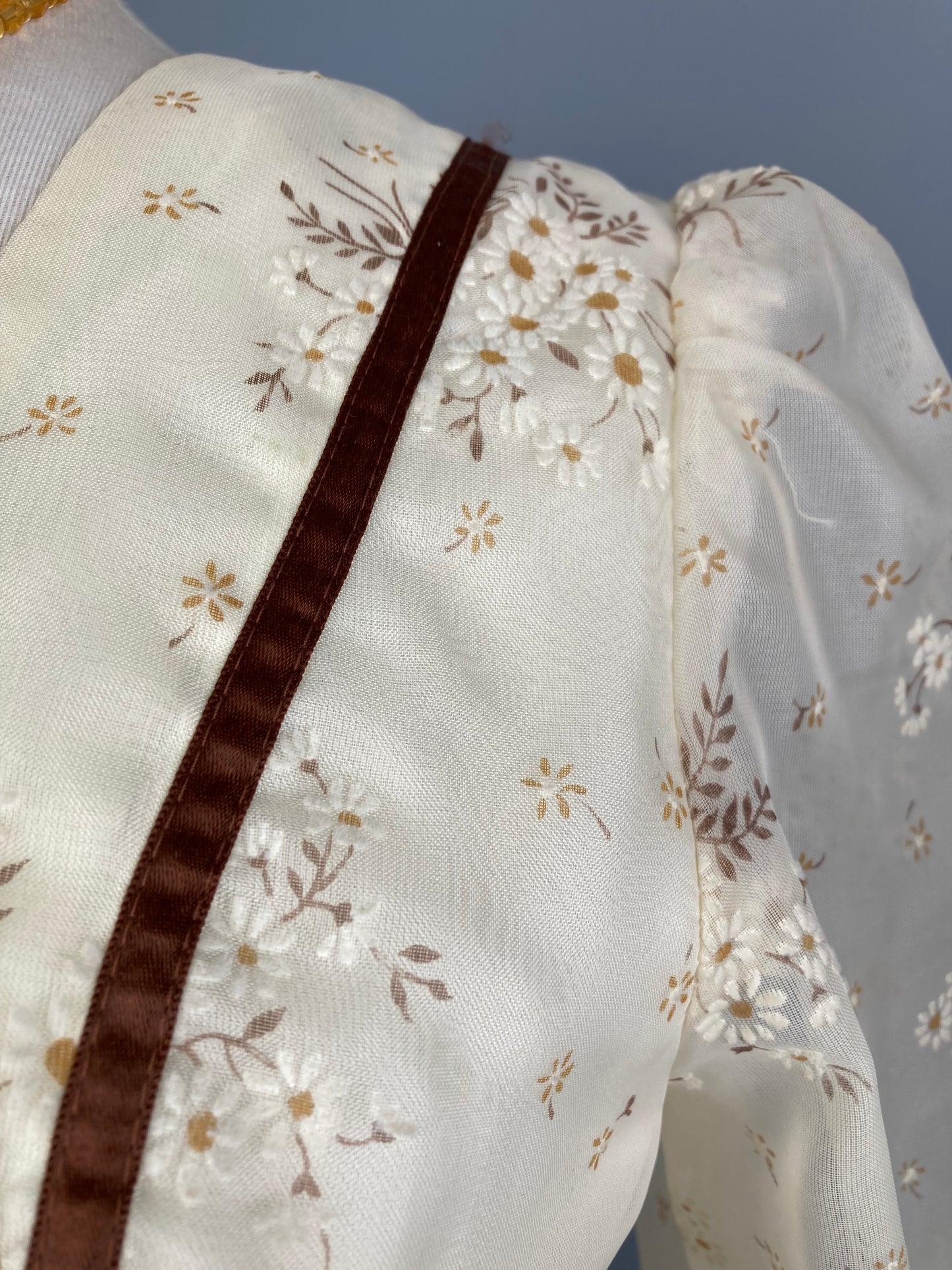 1970s Flocked Prairie Style Maxi Dress, Size S/M, Boho Wedding Dress
