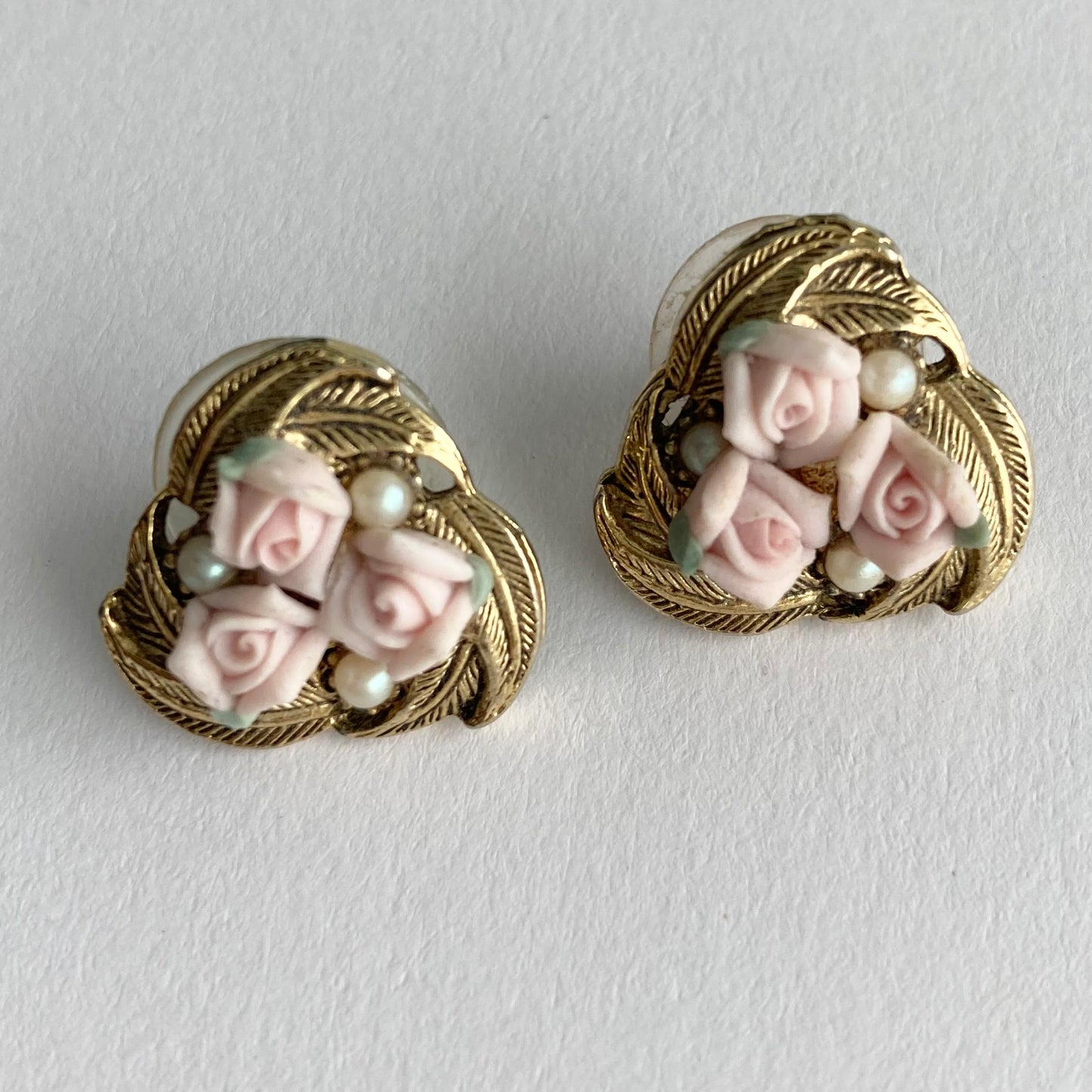 Vintage Porcelain Rose and Pearl Earrings by 1928 Jewellery Company, Bridal Earrings