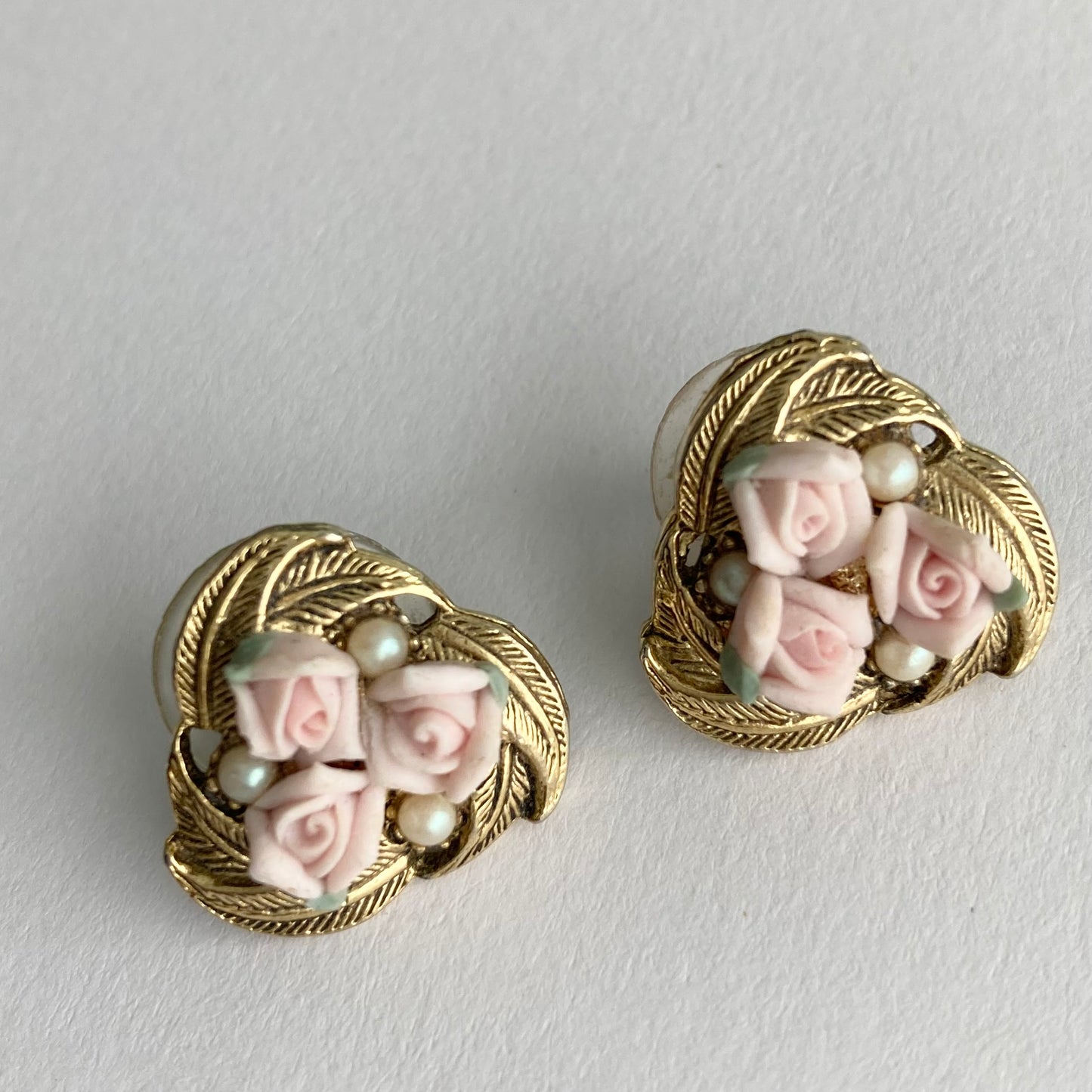 Vintage Porcelain Rose and Pearl Earrings by 1928 Jewellery Company, Bridal Earrings