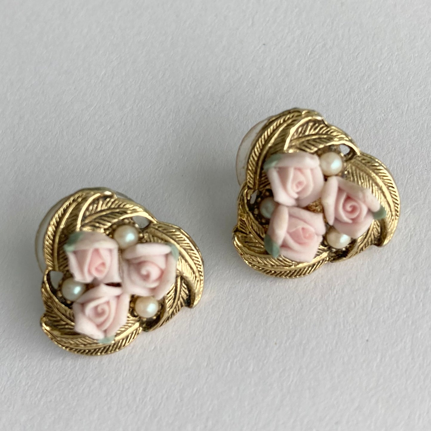 Vintage Porcelain Rose and Pearl Earrings by 1928 Jewellery Company, Bridal Earrings