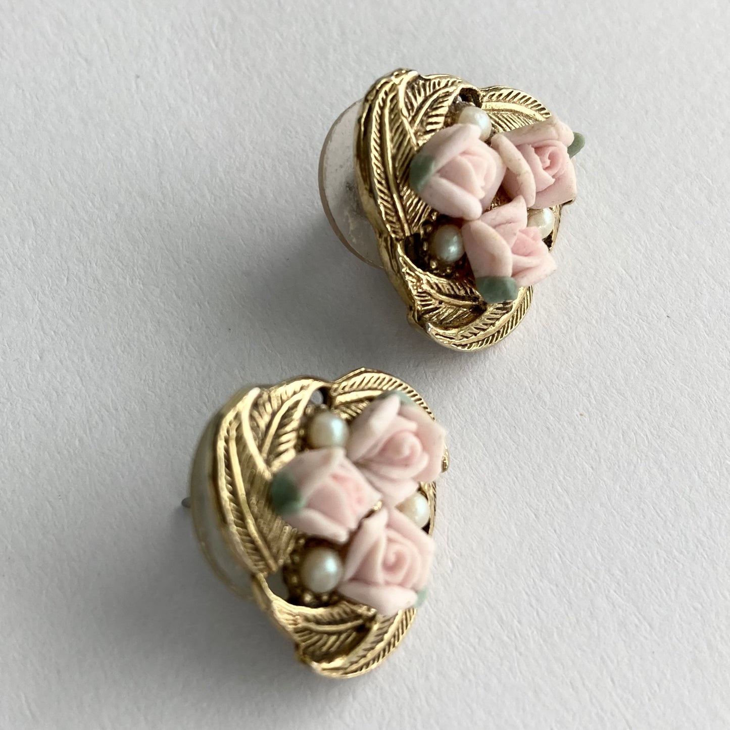 Vintage Porcelain Rose and Pearl Earrings by 1928 Jewellery Company, Bridal Earrings