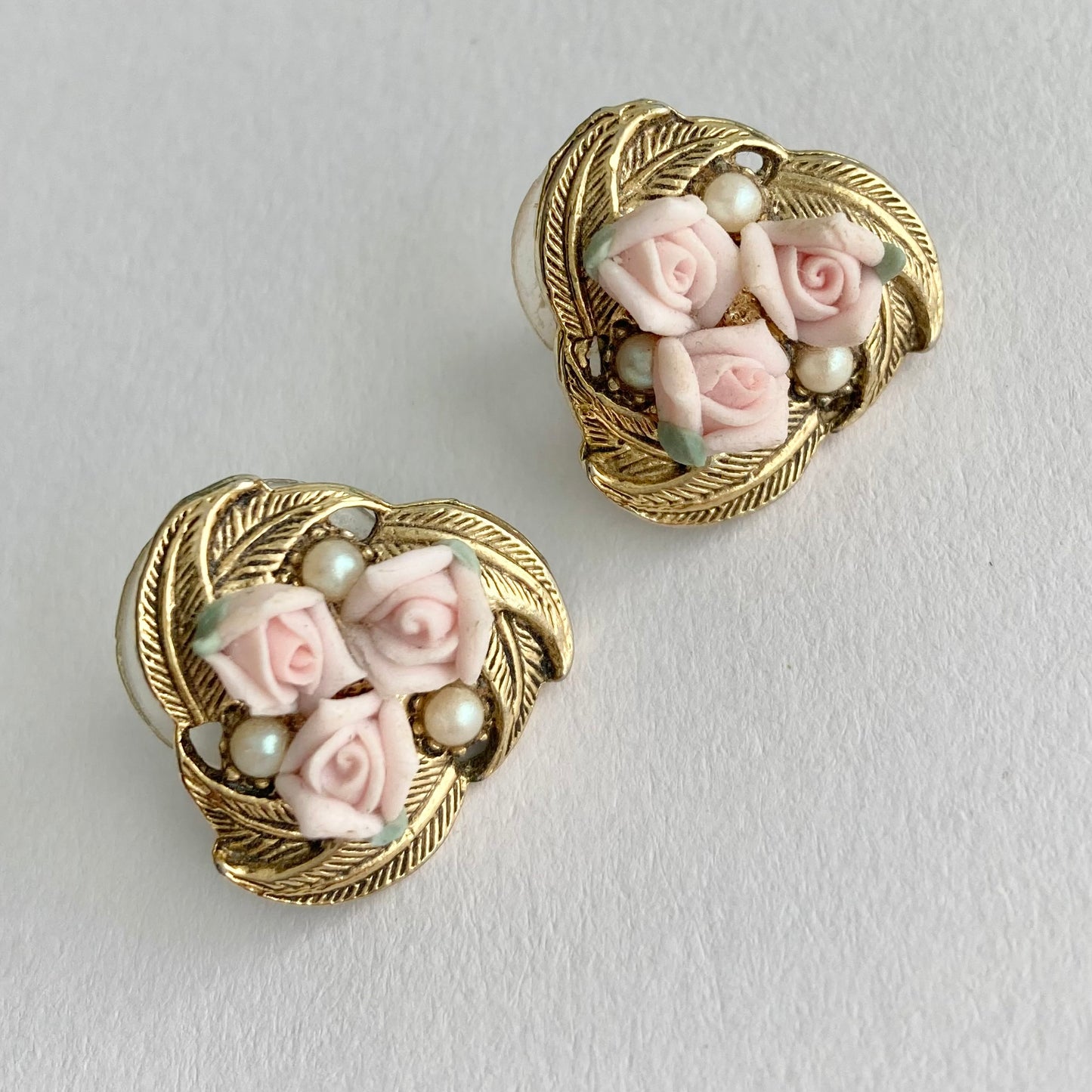 Vintage Porcelain Rose and Pearl Earrings by 1928 Jewellery Company, Bridal Earrings