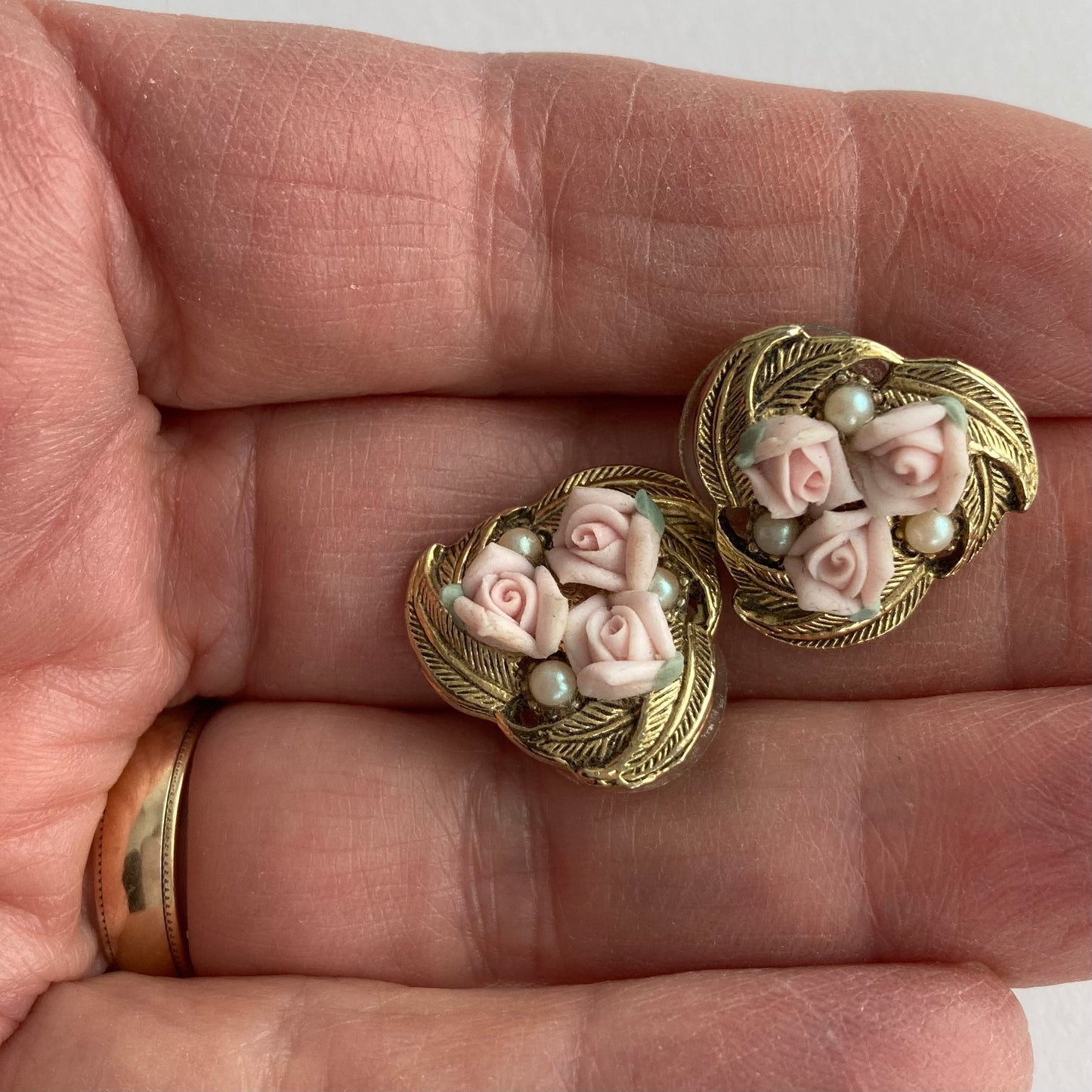 Vintage Porcelain Rose and Pearl Earrings by 1928 Jewellery Company, Bridal Earrings