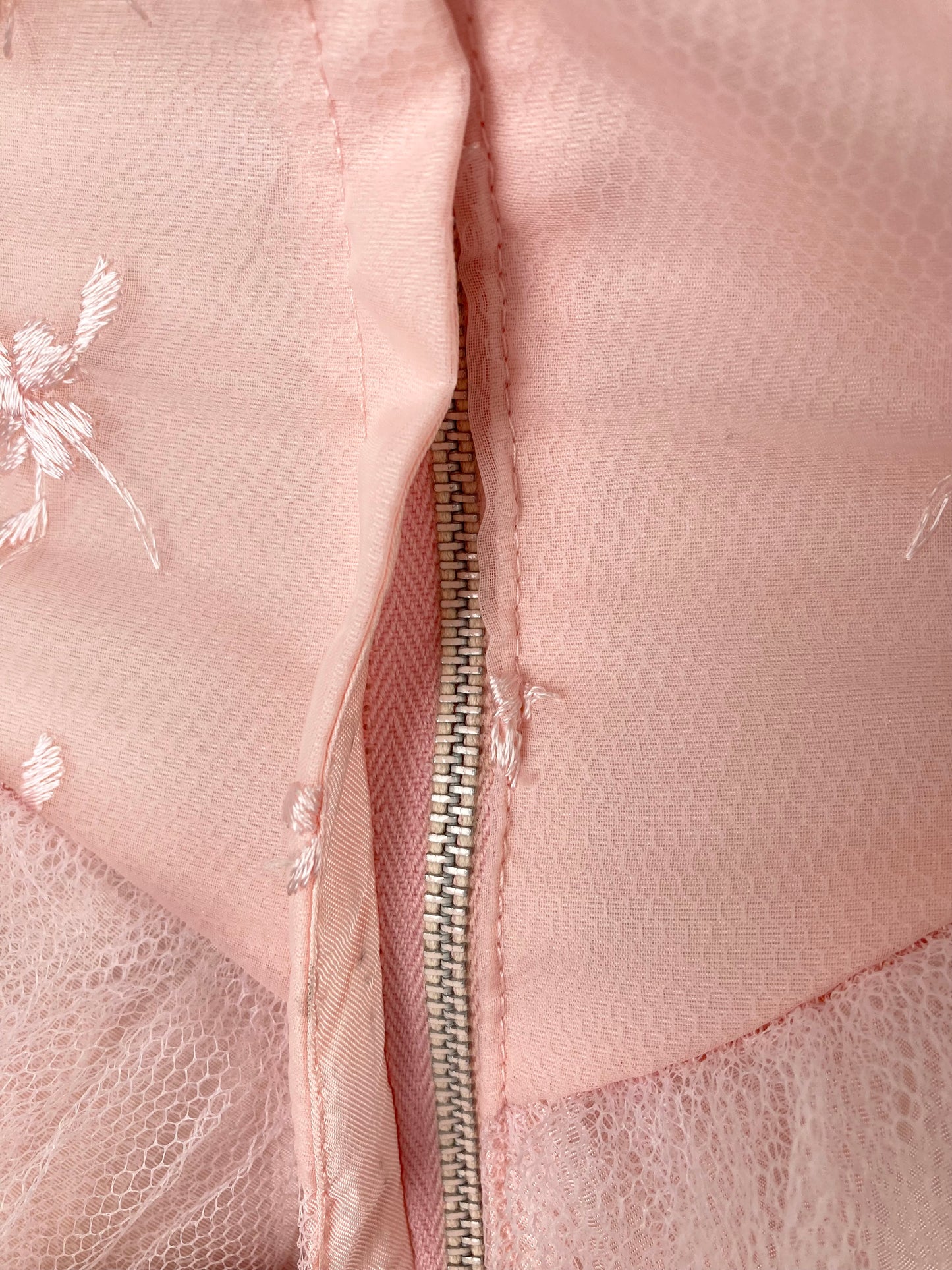 Sweet Pink 1950s Prom Dress, Vintage Embroidered Chiffon and Tulle Prom Dress, Size XS