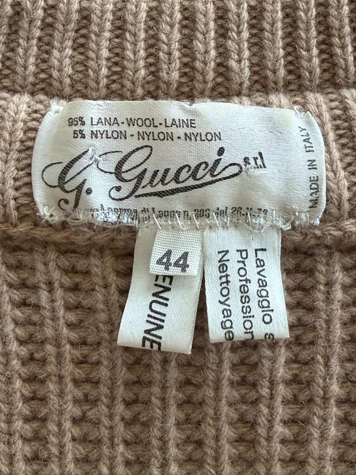 1970s Gucci Sweater with Leather Trim, Size 44 (M)