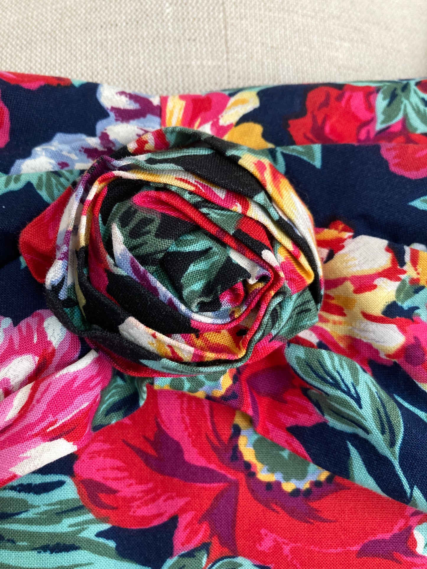 1980s Navy Floral Cotton Dress, 80s Chintz Look Floral Dress, Size S