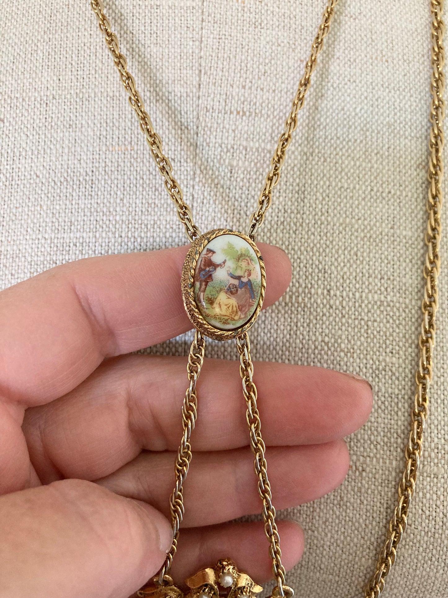 Vintage Fragonard Style Cameo Set, Rococo Porcelain Cameo Necklace and Earrings