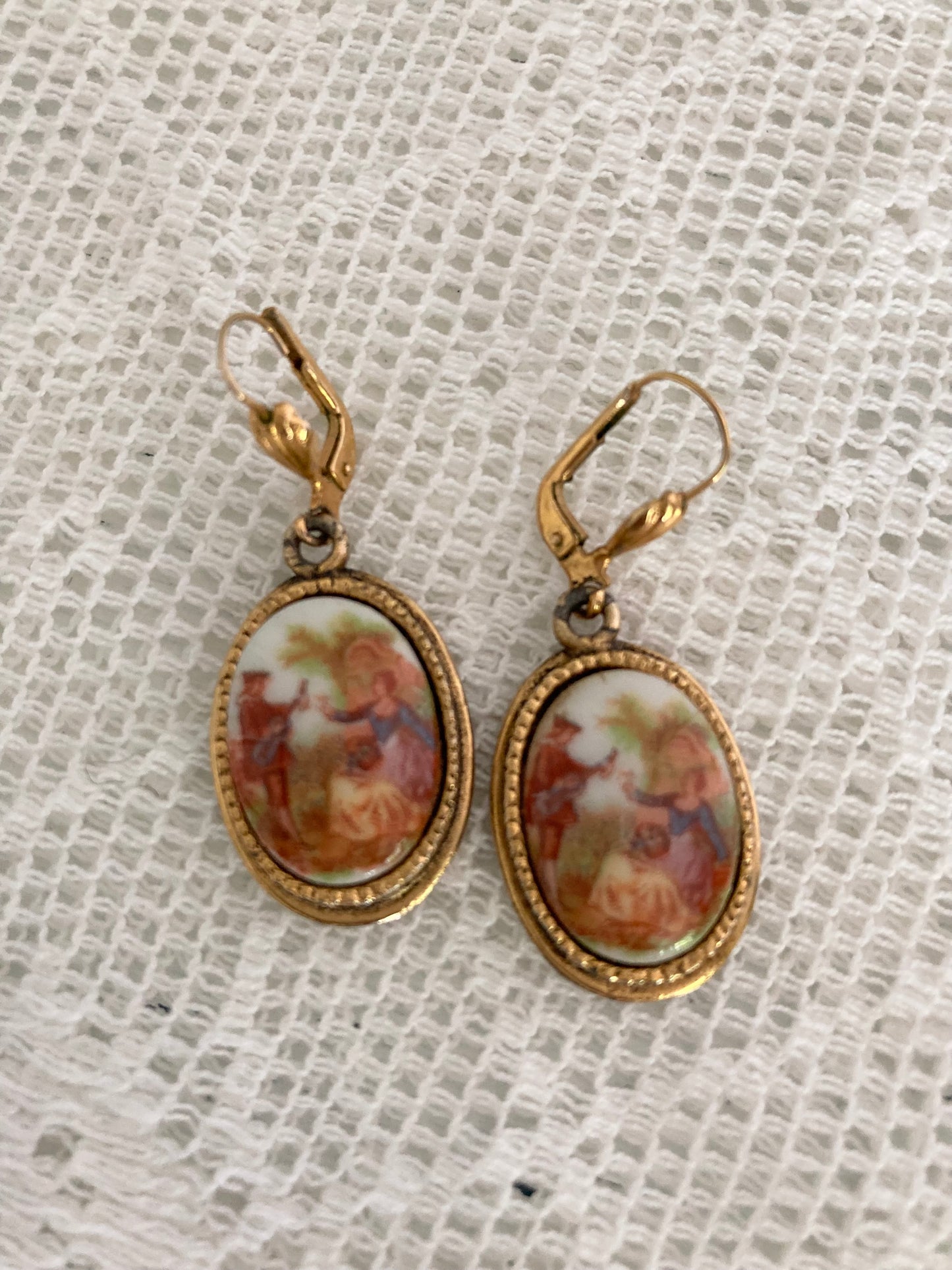Vintage Fragonard Style Cameo Set, Rococo Porcelain Cameo Necklace and Earrings