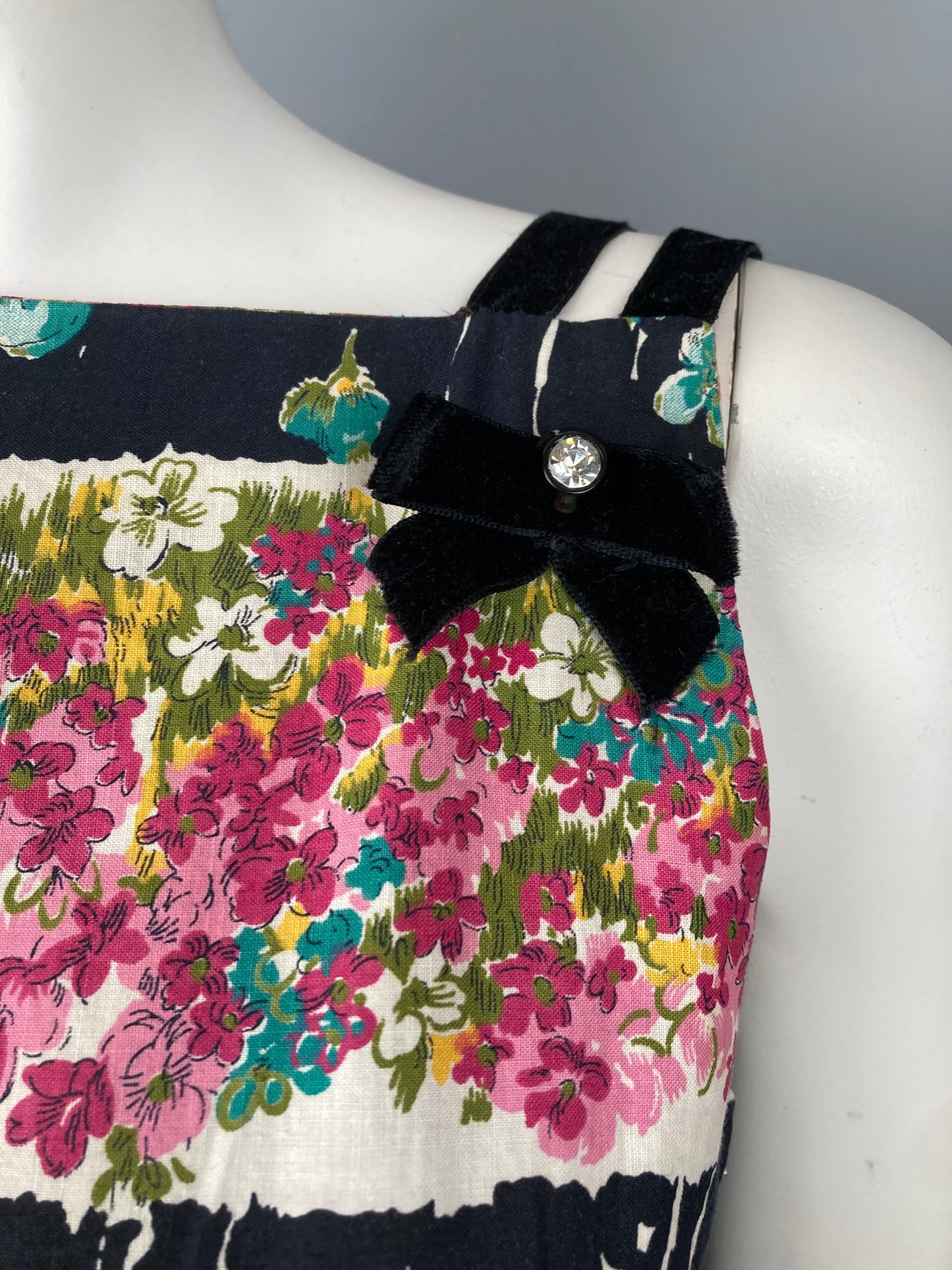 1950s Cotton Summer Dress, Vintage Fit and Flare, Size Small