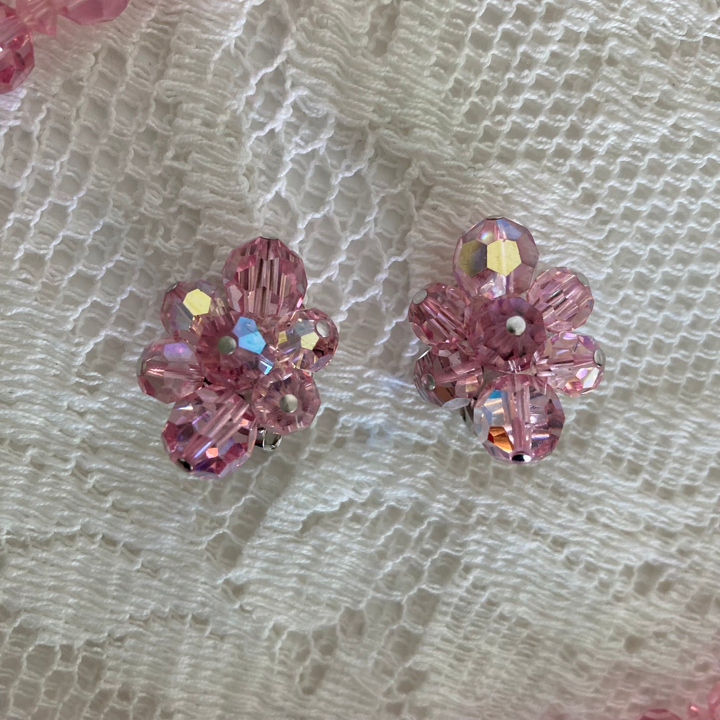 Vintage Sherman Pink Crystal Necklace and Earring Set, Vintage Double Strand Necklace