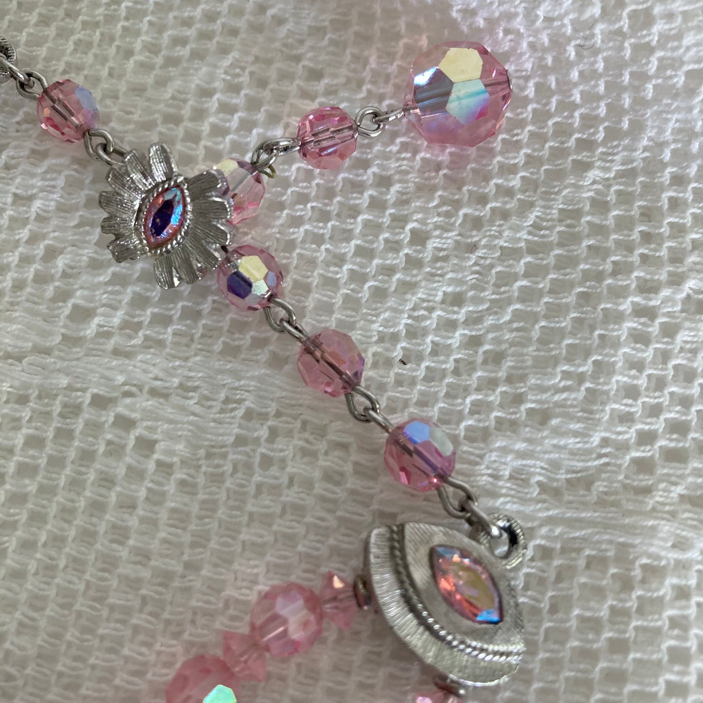 Vintage Sherman Pink Crystal Necklace and Earring Set, Vintage Double Strand Necklace