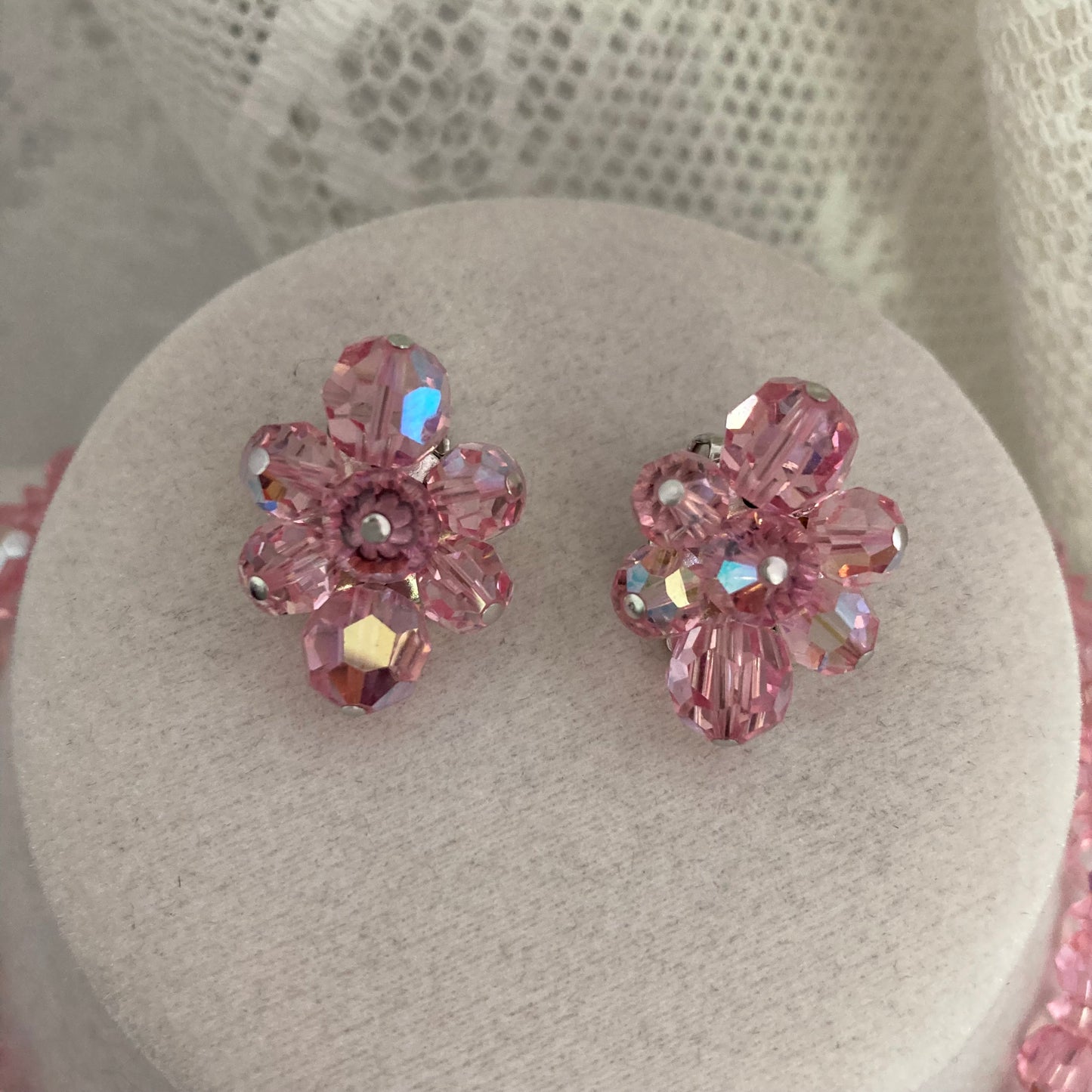 Vintage Sherman Pink Crystal Necklace and Earring Set, Vintage Double Strand Necklace