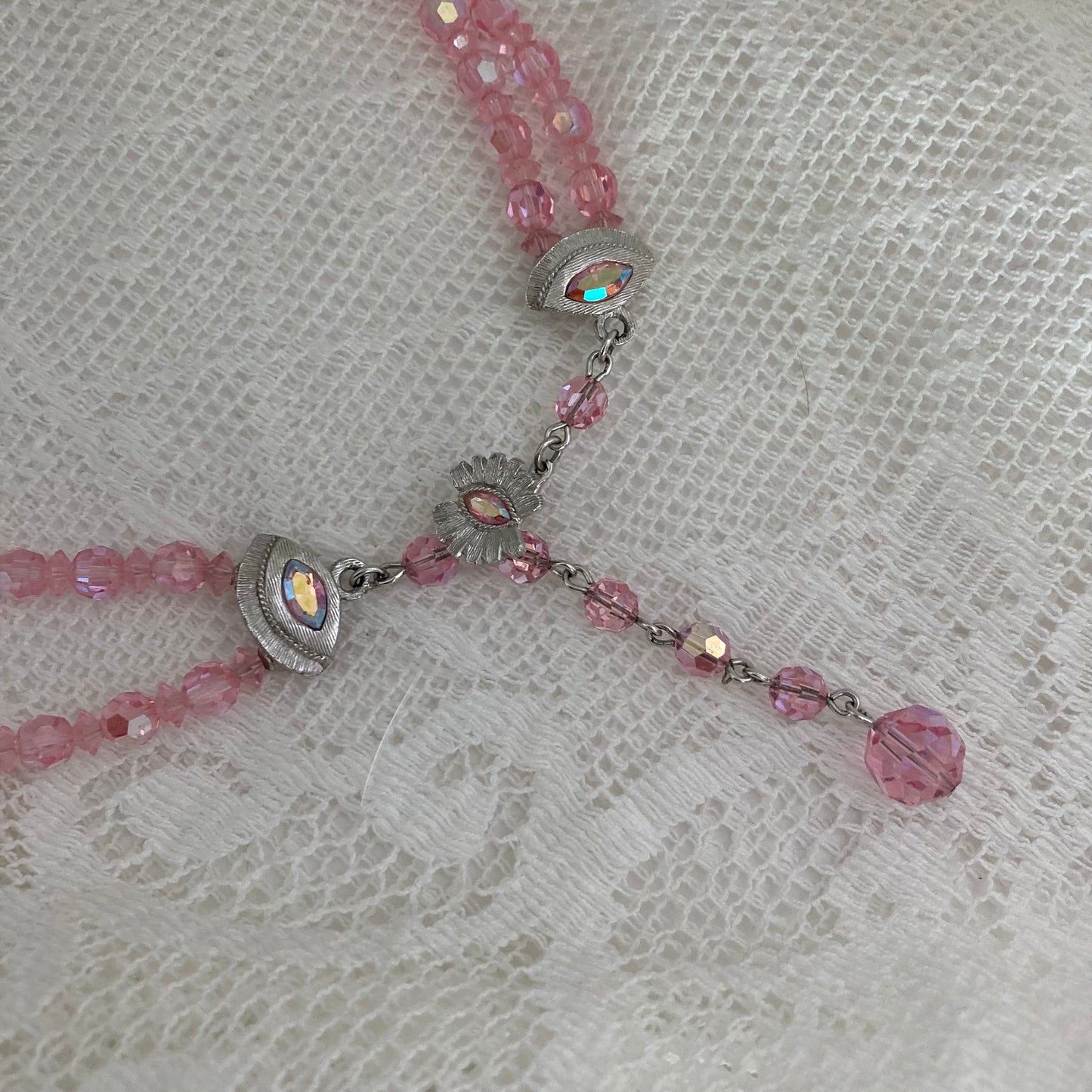 Vintage Sherman Pink Crystal Necklace and Earring Set, Vintage Double Strand Necklace