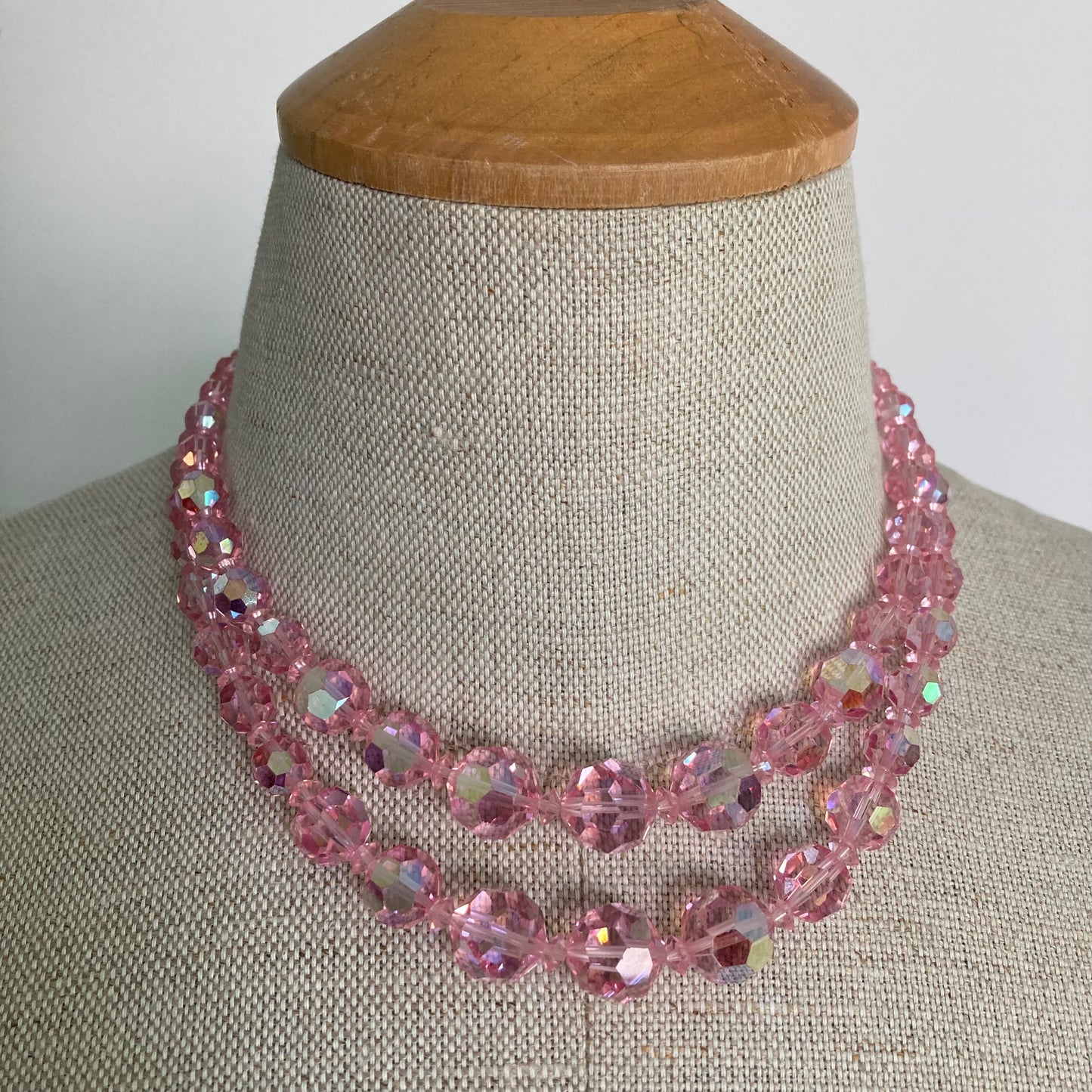 Vintage Sherman Pink Crystal Necklace and Earring Set, Vintage Double Strand Necklace