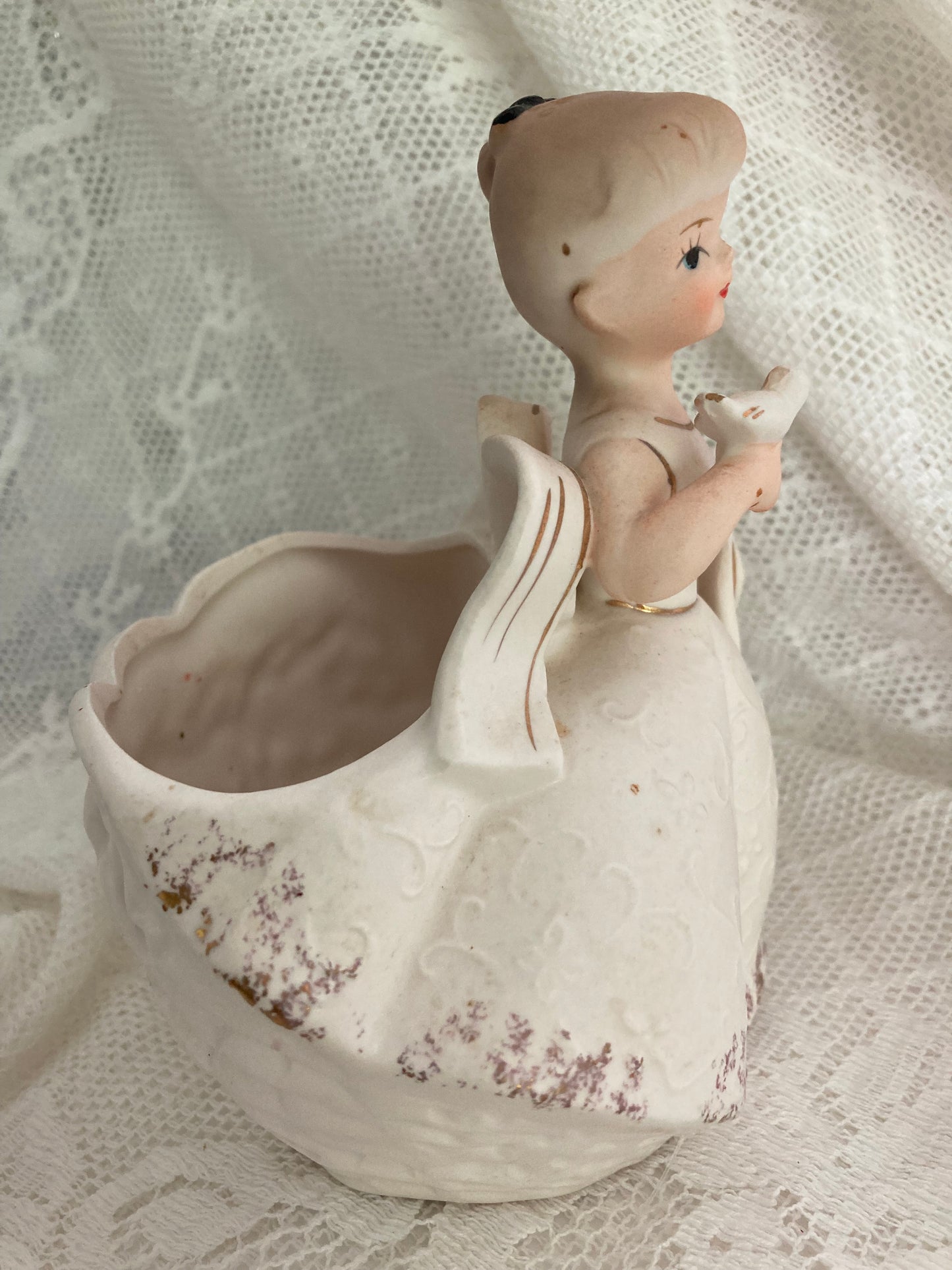1950s Charming Vase, Girl in White Dress Vase, Rubens Planter/Vase, Bridal Vase