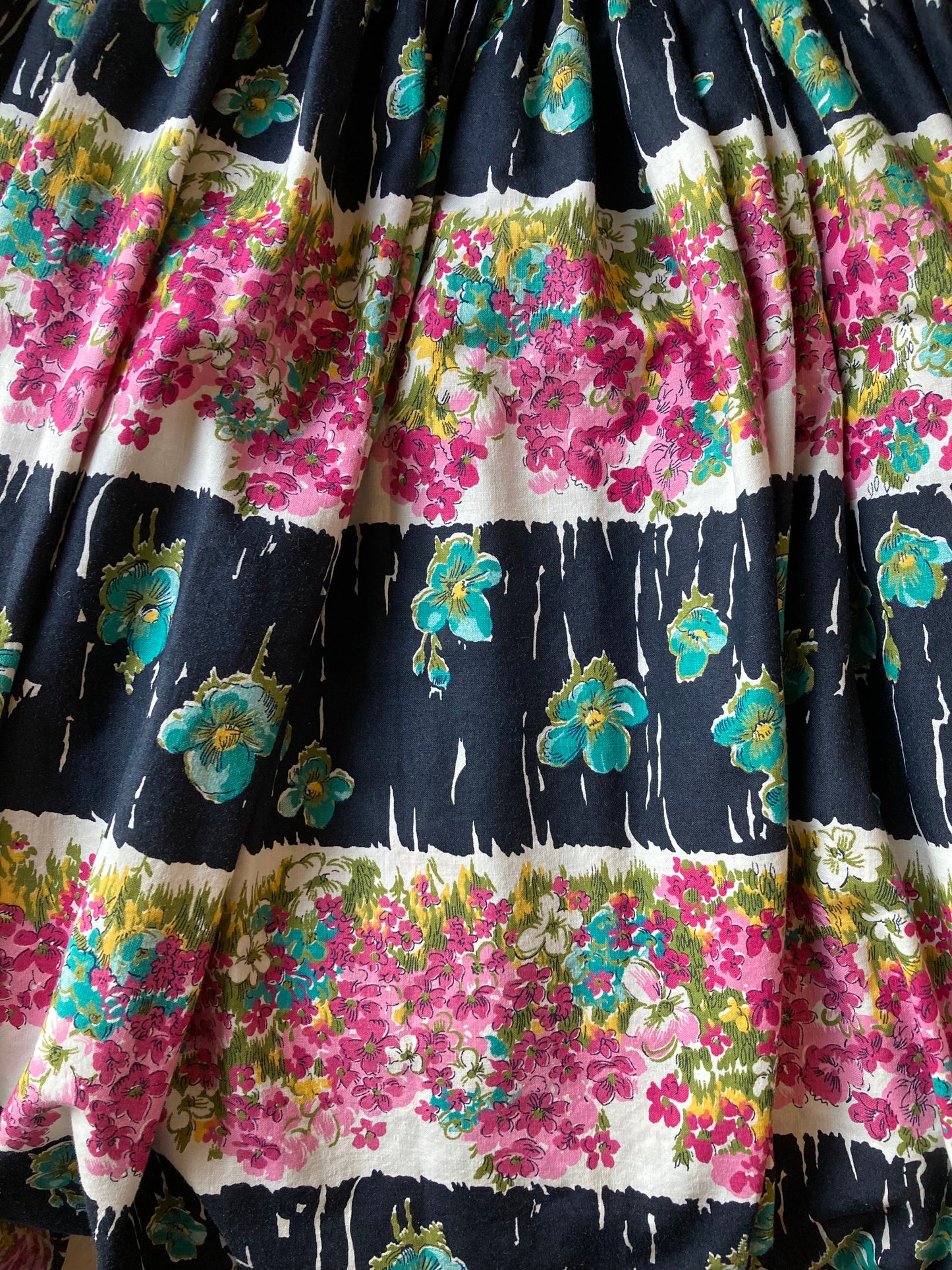 1950s Cotton Summer Dress, Vintage Fit and Flare, Size Small