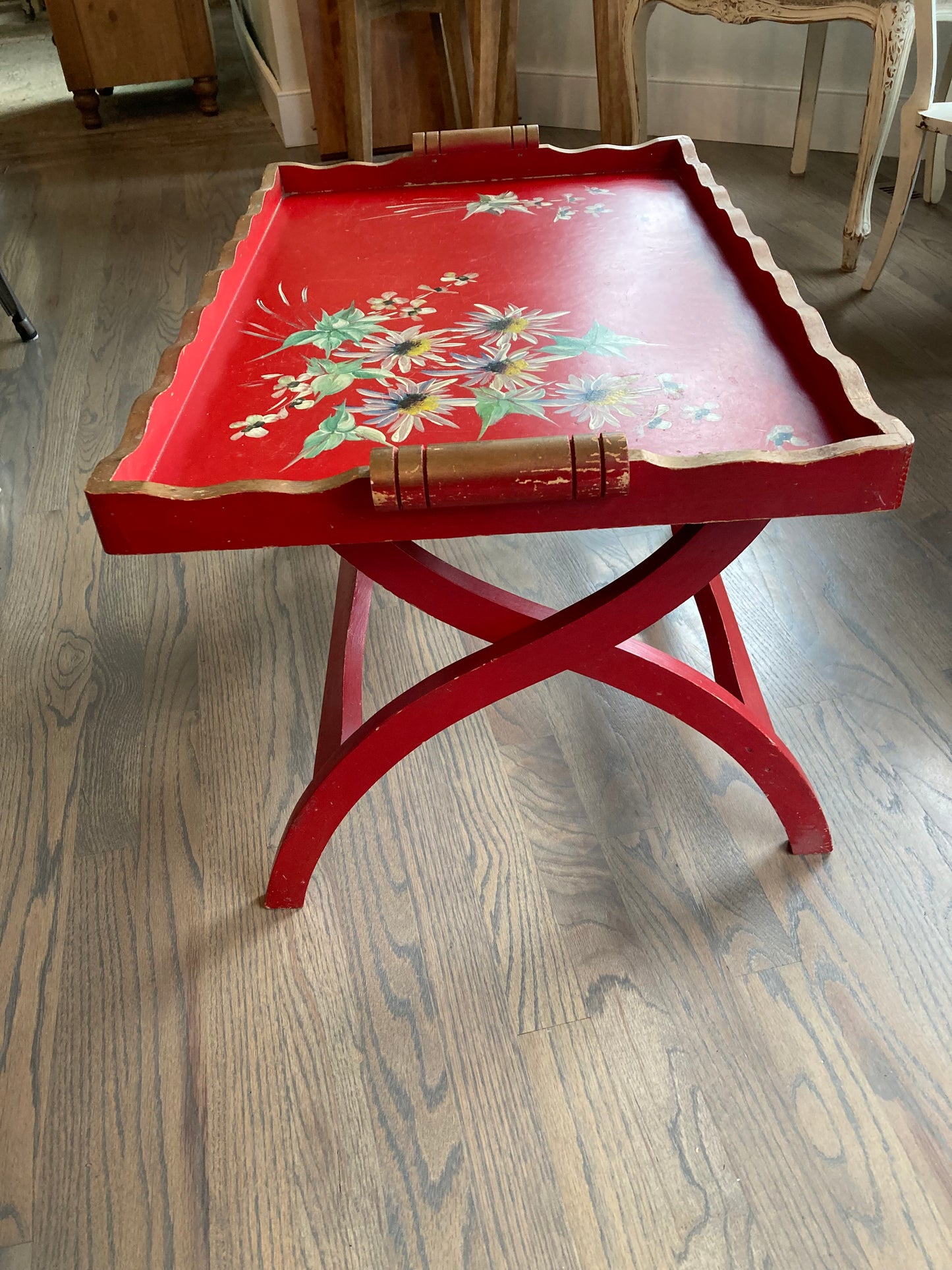 1940s Wooden Tray Table with Folding Legs