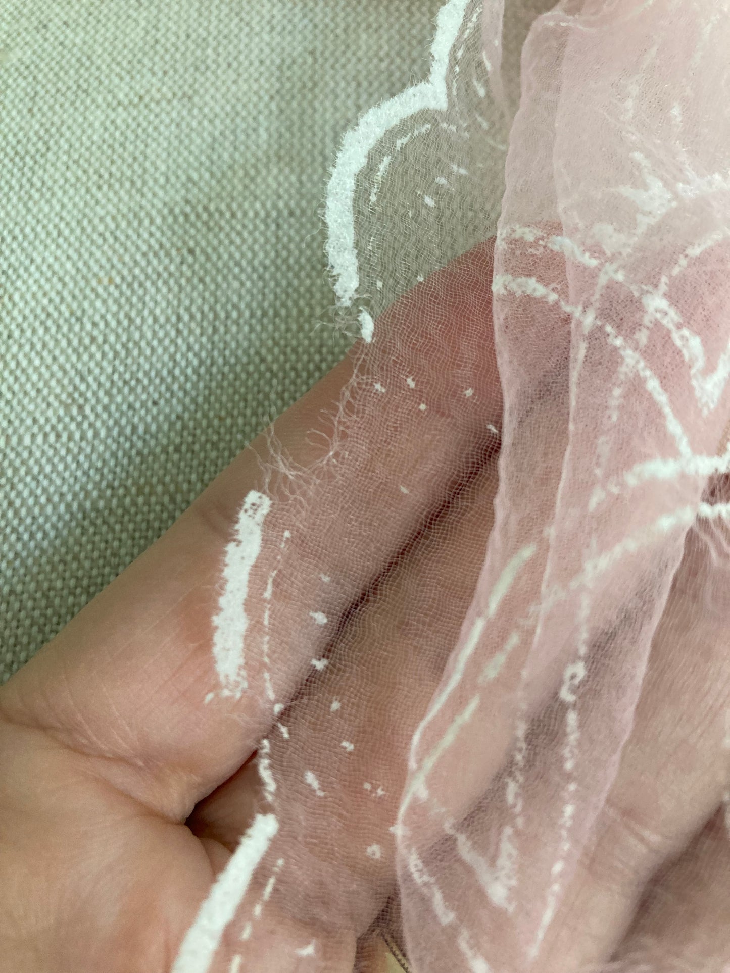 Pair of Flocked Sheer Nylon Kerchiefs, One Green and One Pink Square Nylon Scarves