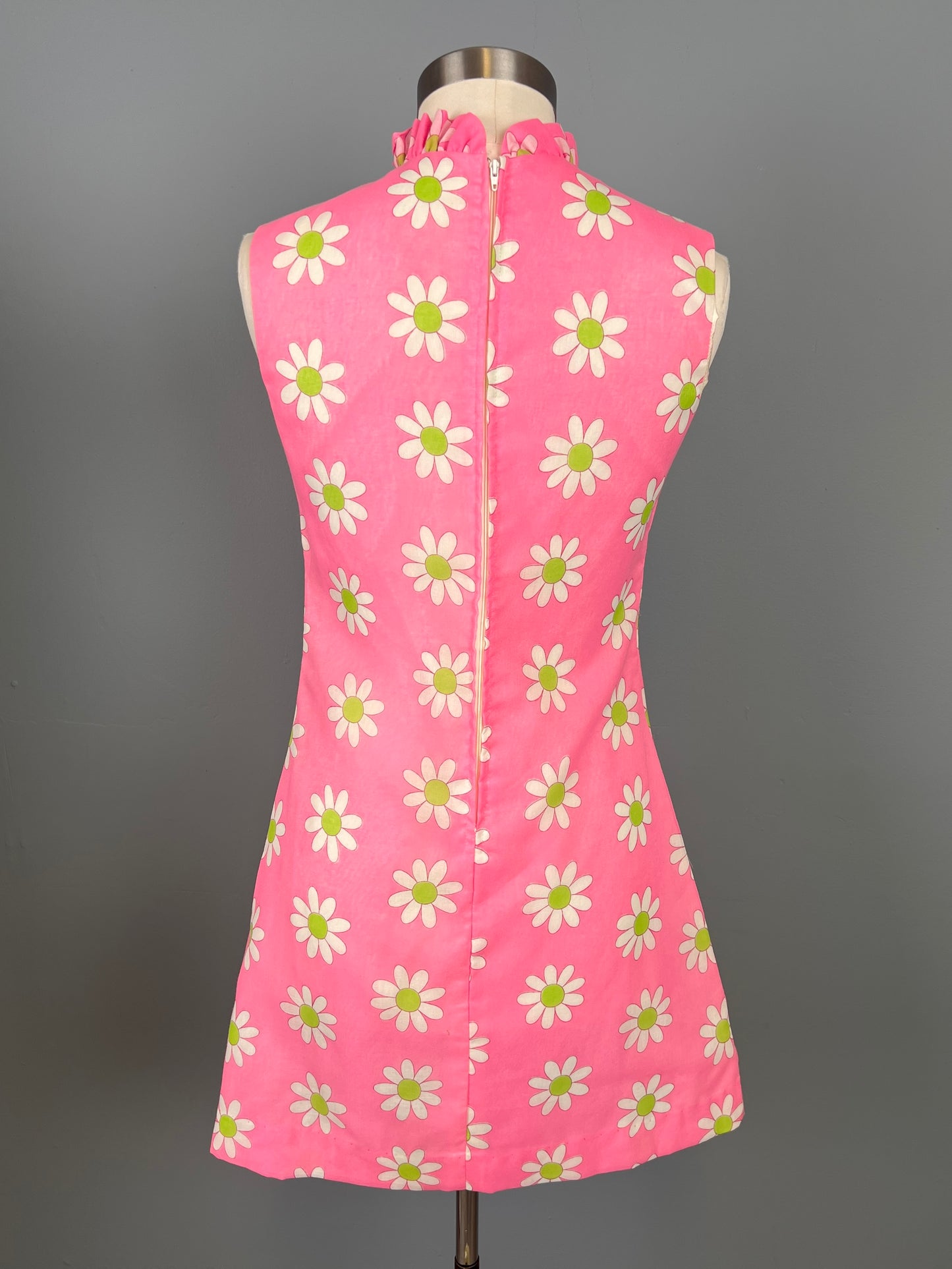 70s Mod Cotton Daisy Print Dress, Vintage Summer Dress, Daisy Dress, Size S