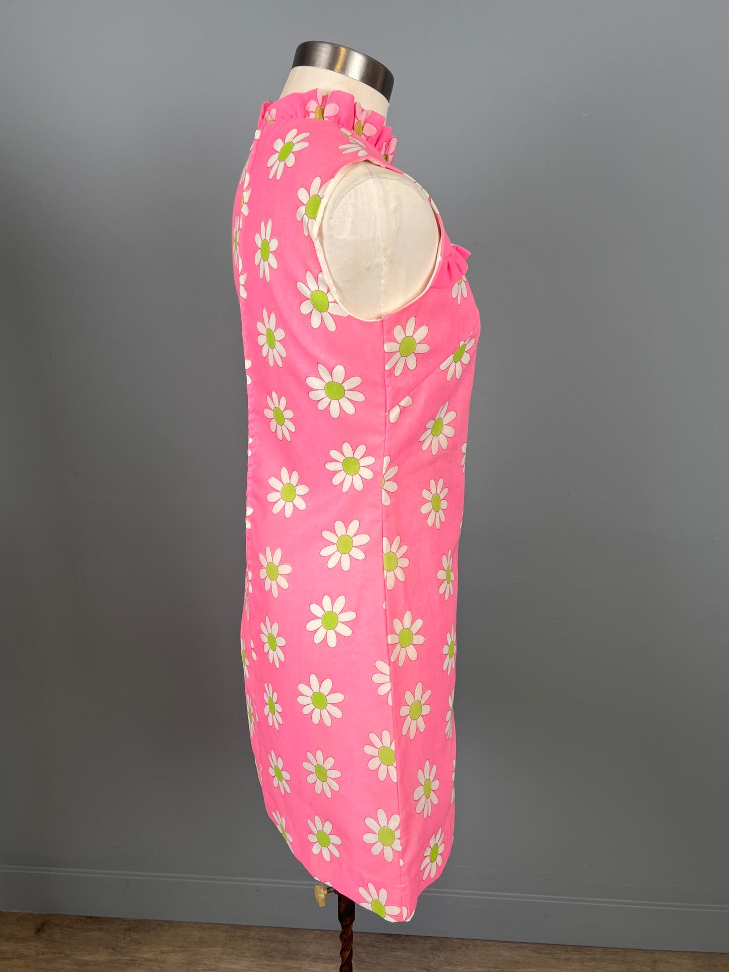 70s Mod Cotton Daisy Print Dress, Vintage Summer Dress, Daisy Dress, Size S