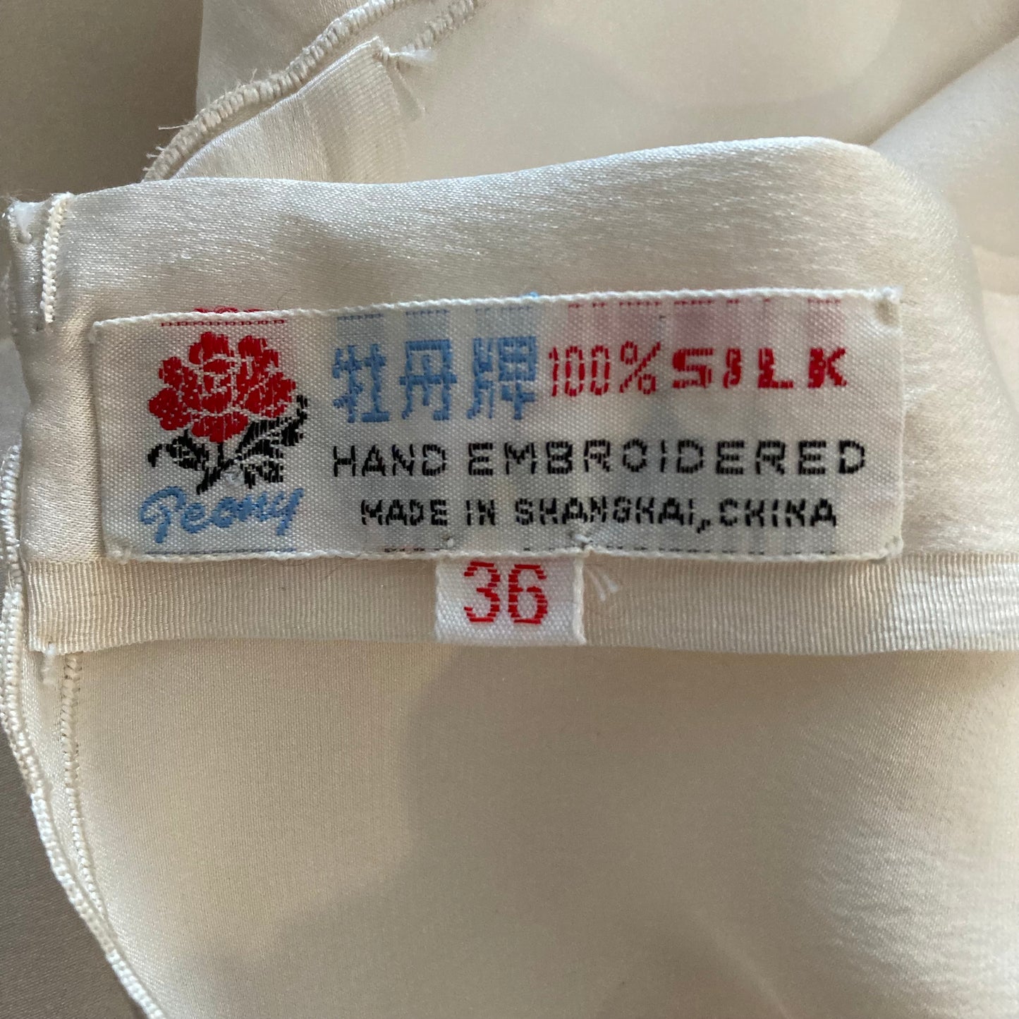 80s Hand Embroidered Silk Long Sleeve Blouse, Size M (36)