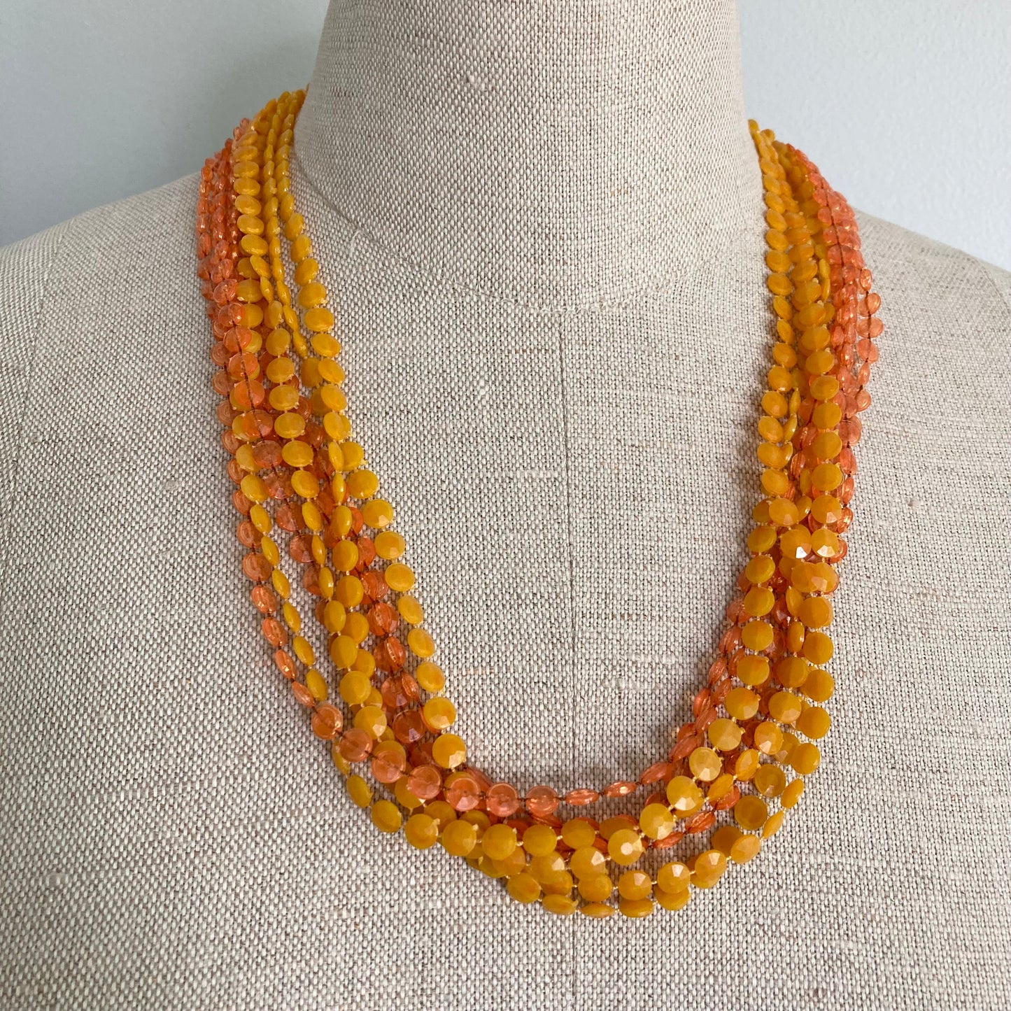 60/70s Mode Art Butterfly Earrings and Coordinating Orange Tone Multi-strand Necklace