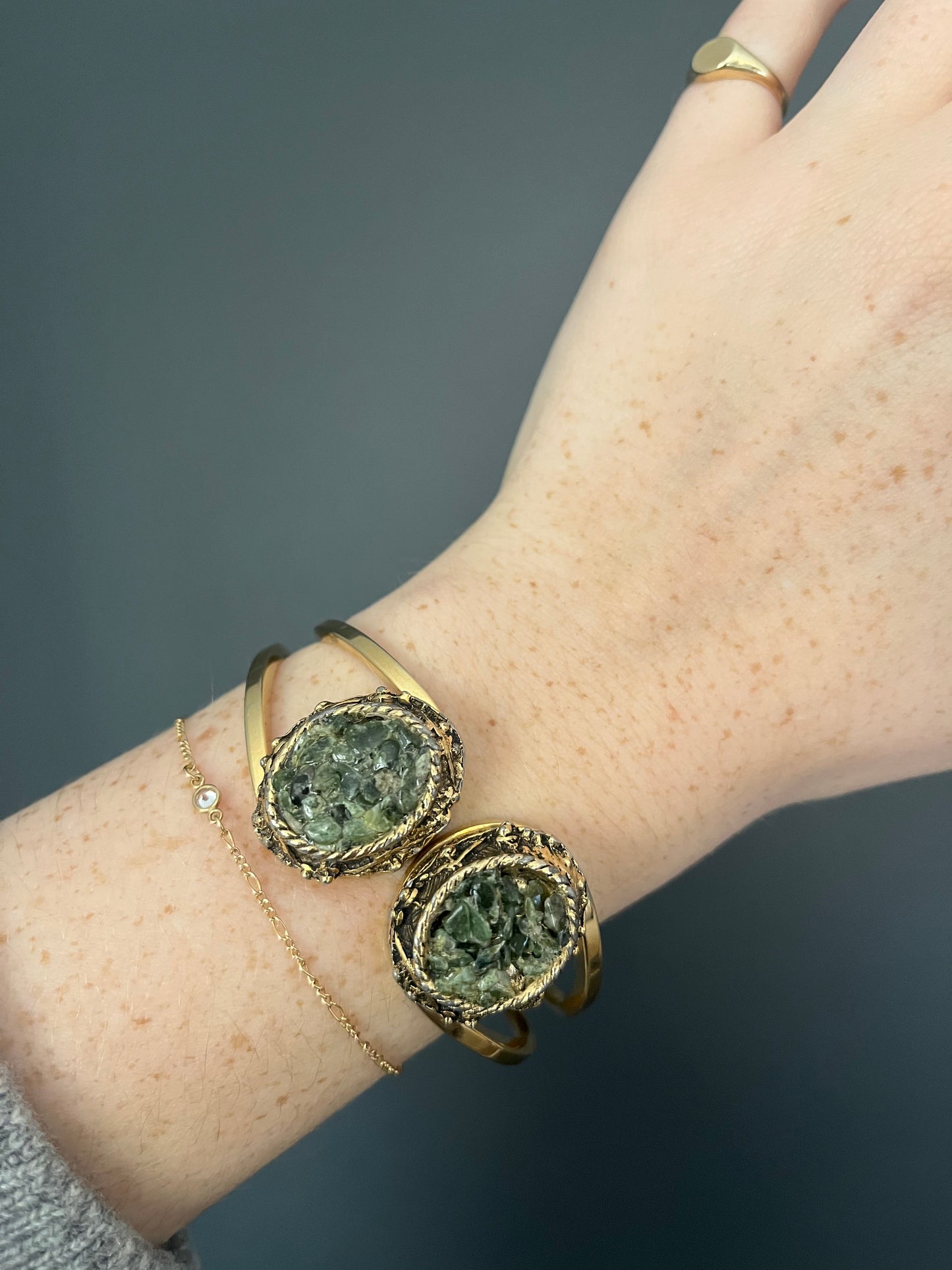 1970s Chipped Jade Clamper Bracelet