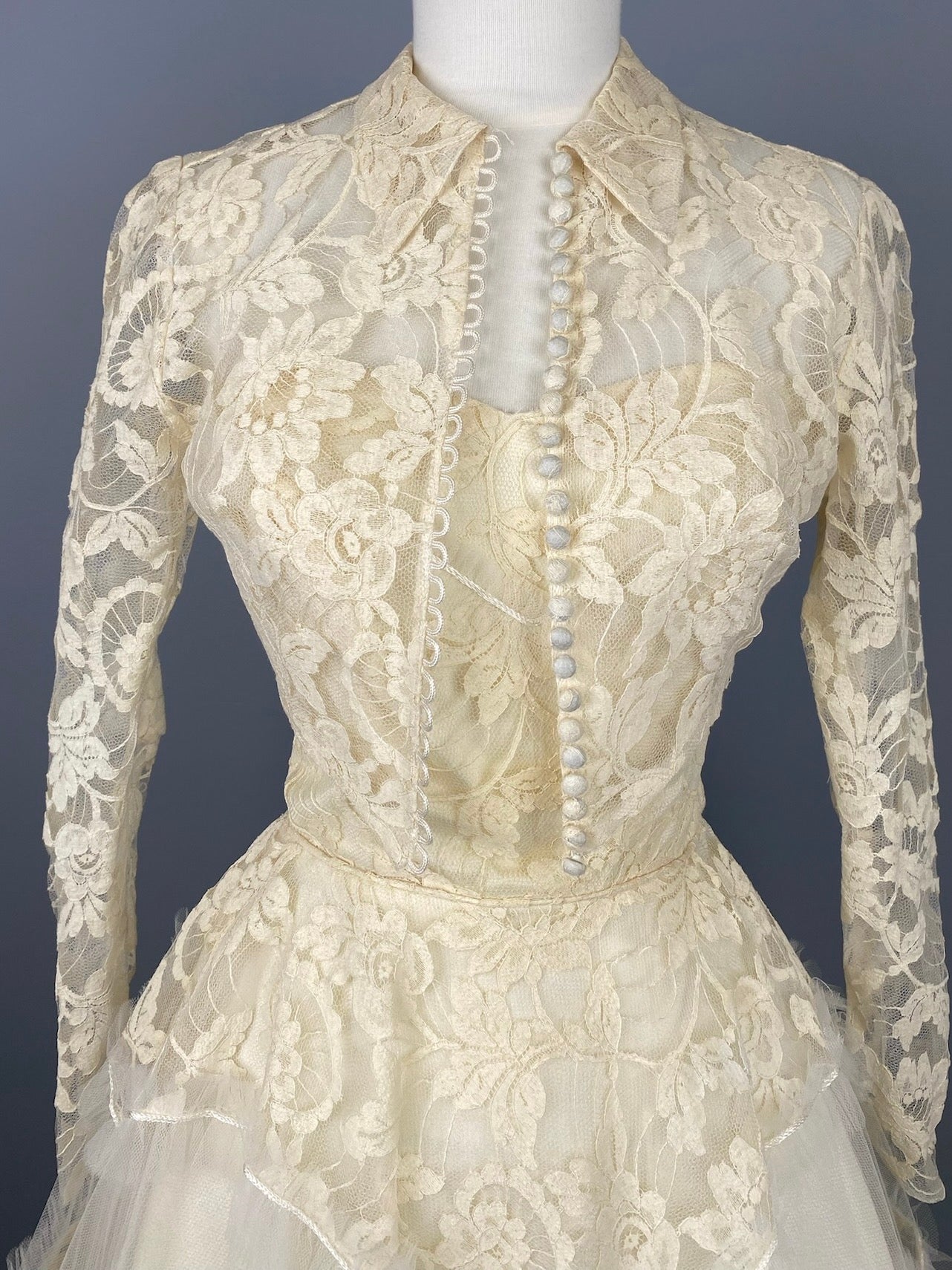 1950s "Sandy" Bridal Dress and Jacket, Tea Length Strapless Dress and Jacket, Size XS