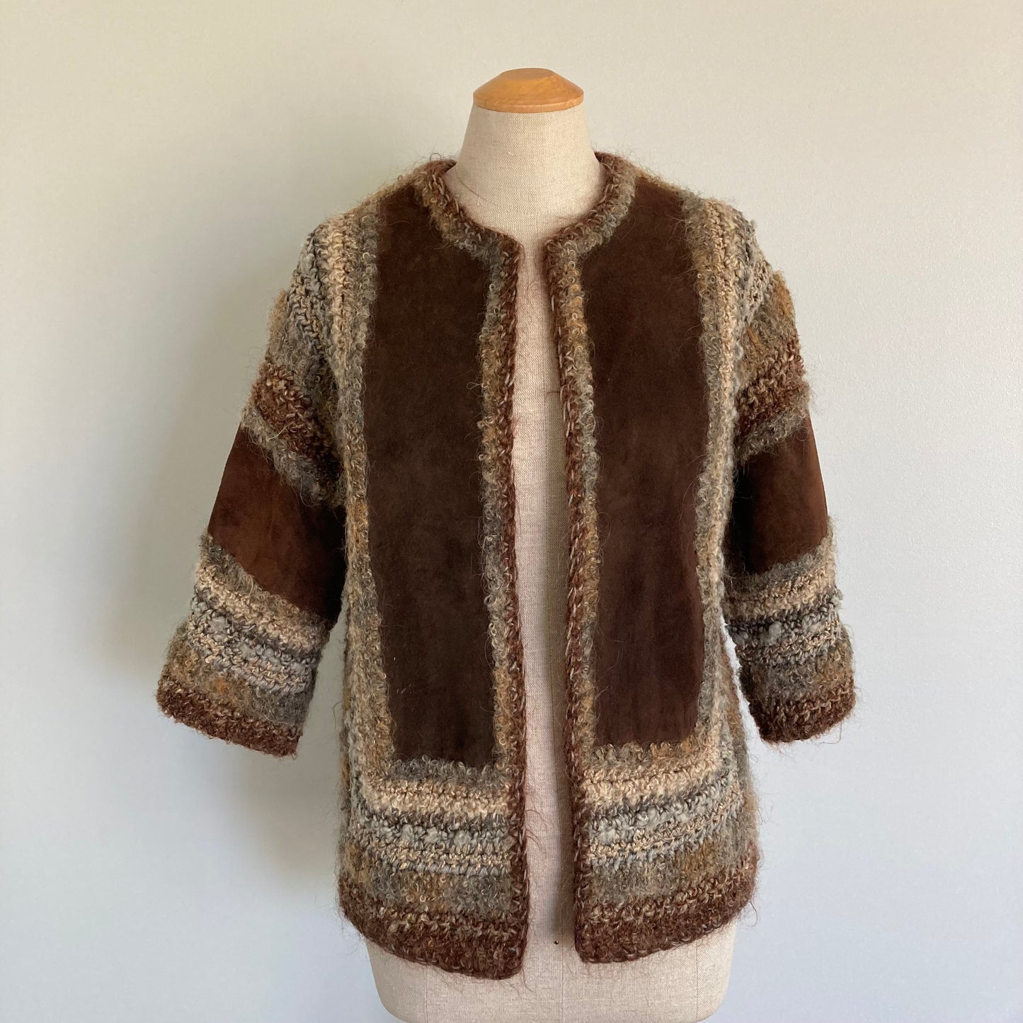 Vintage Suede and Hand Crochet Jacket/Cardigan, Size M, M_M Original