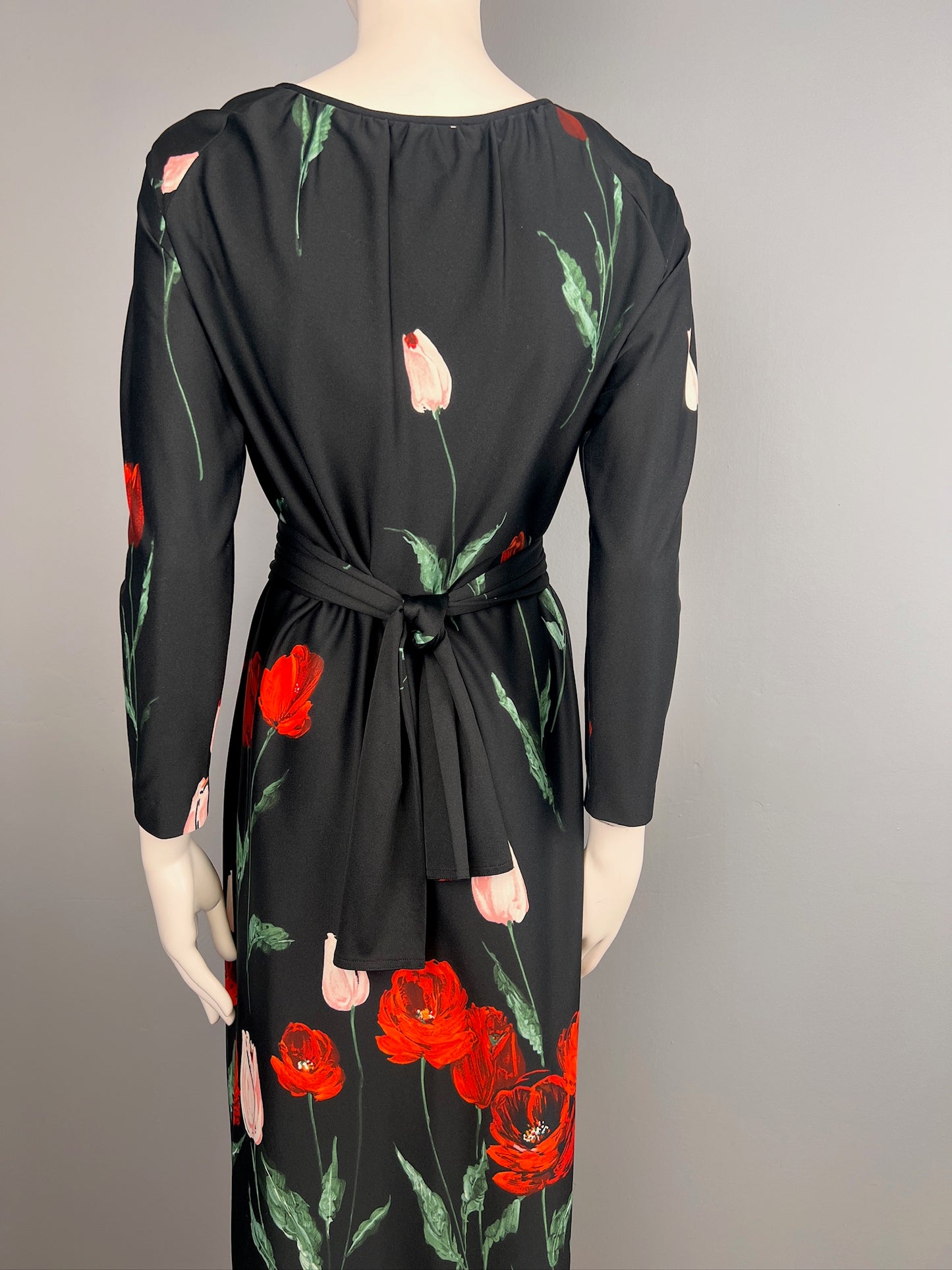 1970s Helen Howell Tulip Print Jersey Knit Dress, Size S