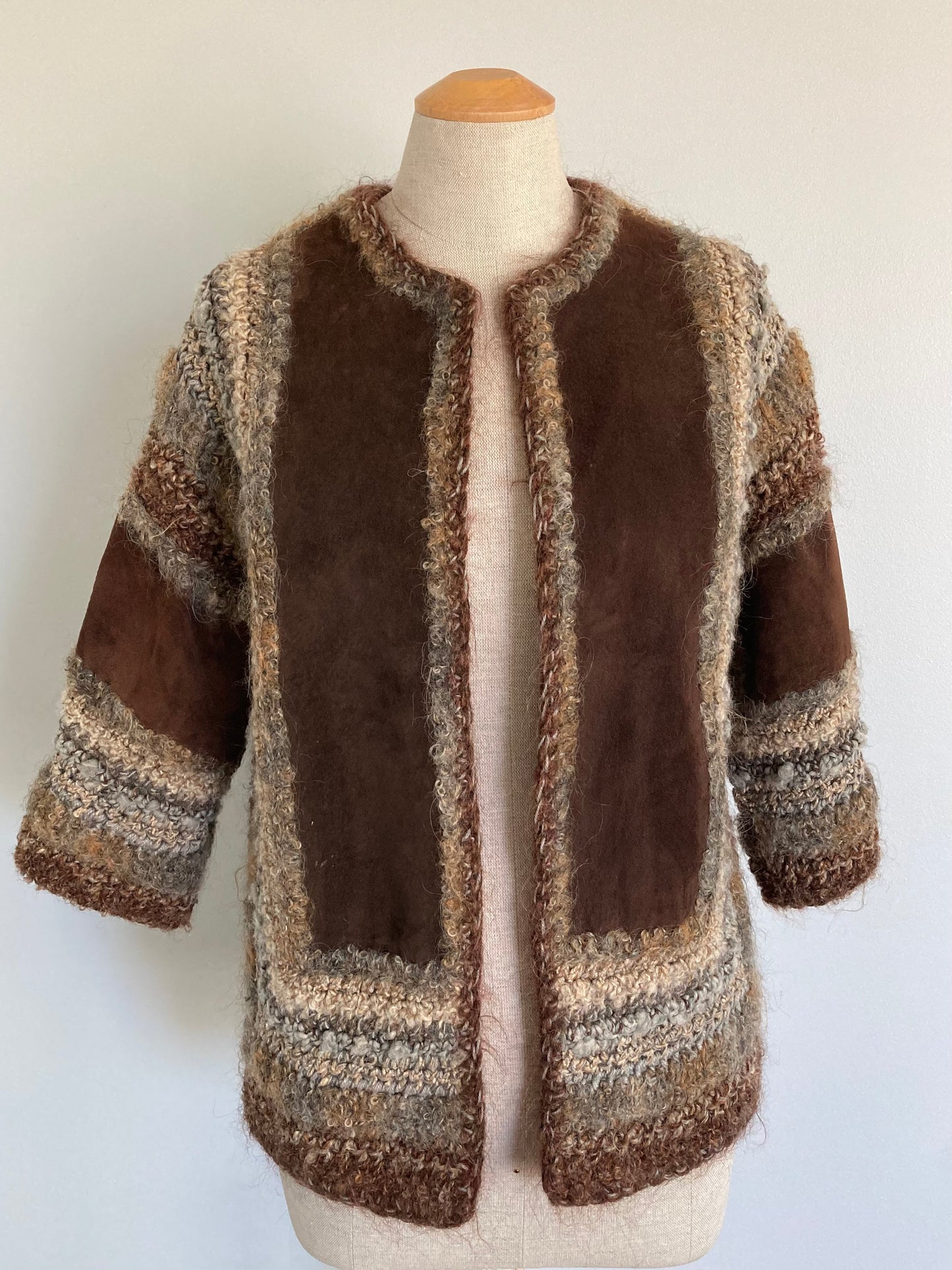 Vintage Suede and Hand Crochet Jacket/Cardigan, Size M, M_M Original