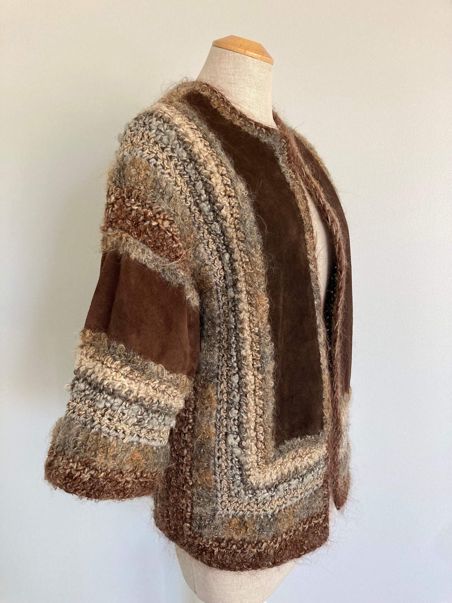 Vintage Suede and Hand Crochet Jacket/Cardigan, Size M, M_M Original