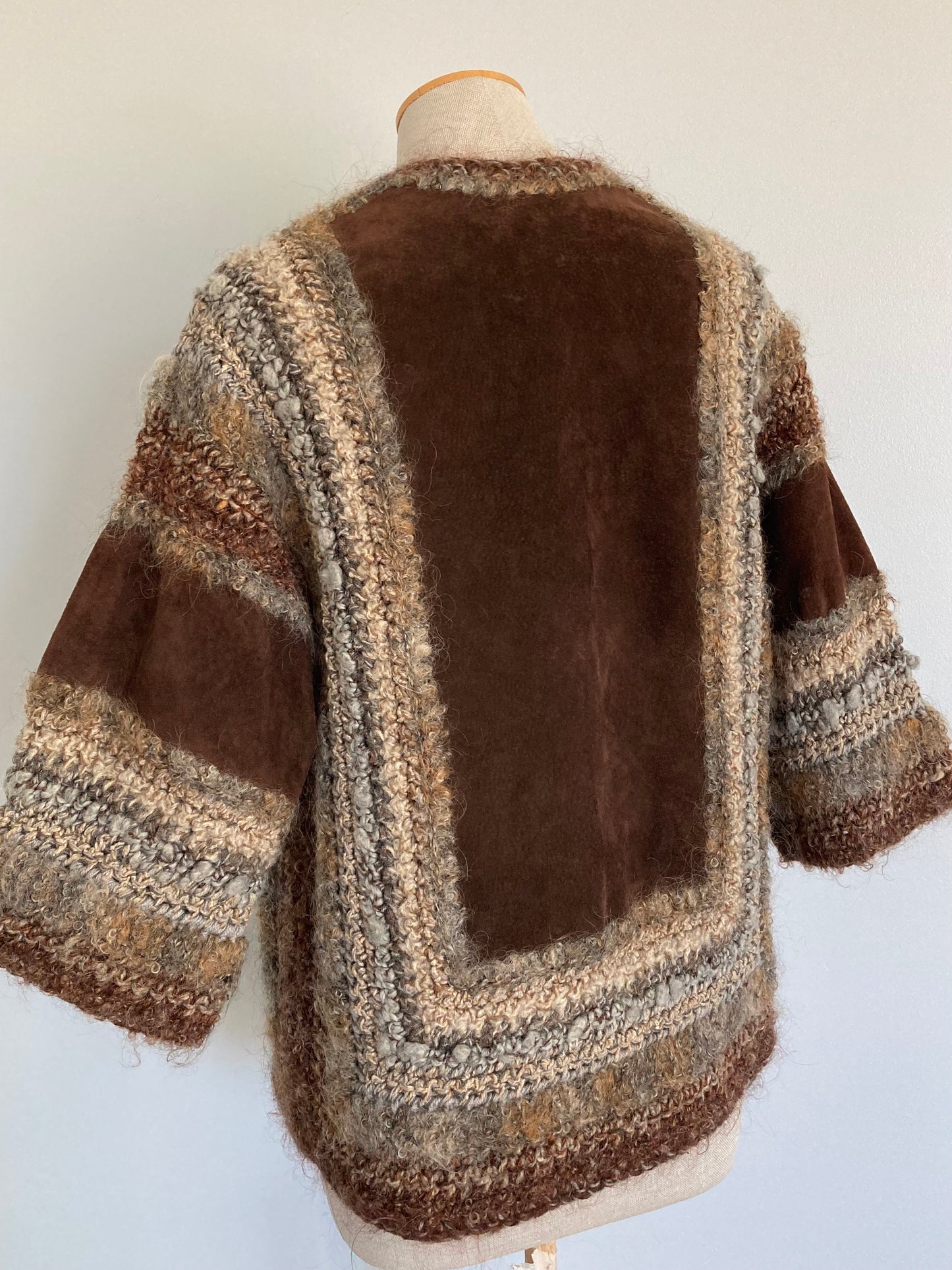 Vintage Suede and Hand Crochet Jacket/Cardigan, Size M, M_M Original