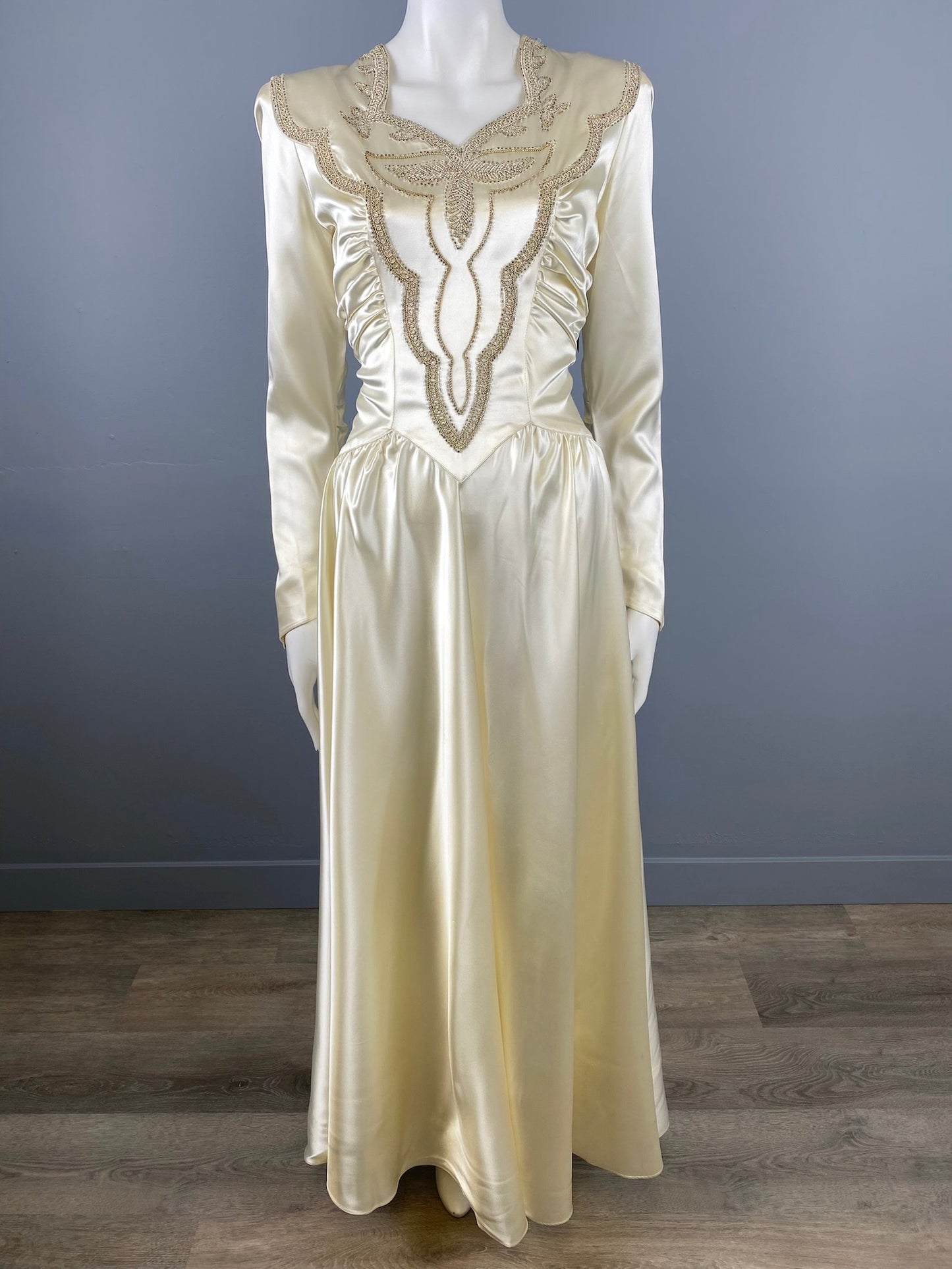 1940’s Satin Beaded Wedding Dress, Size S