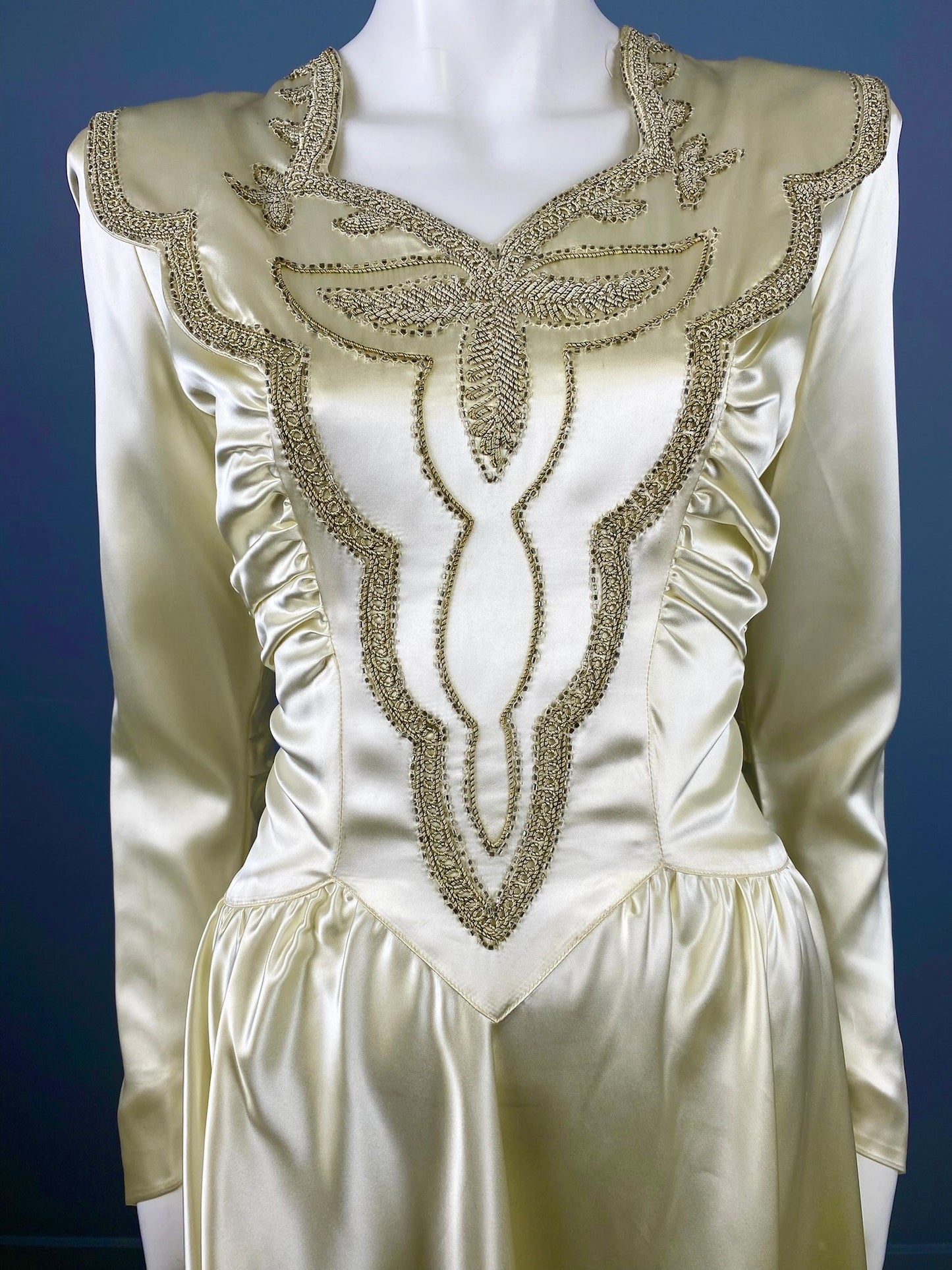 1940’s Satin Beaded Wedding Dress, Size S