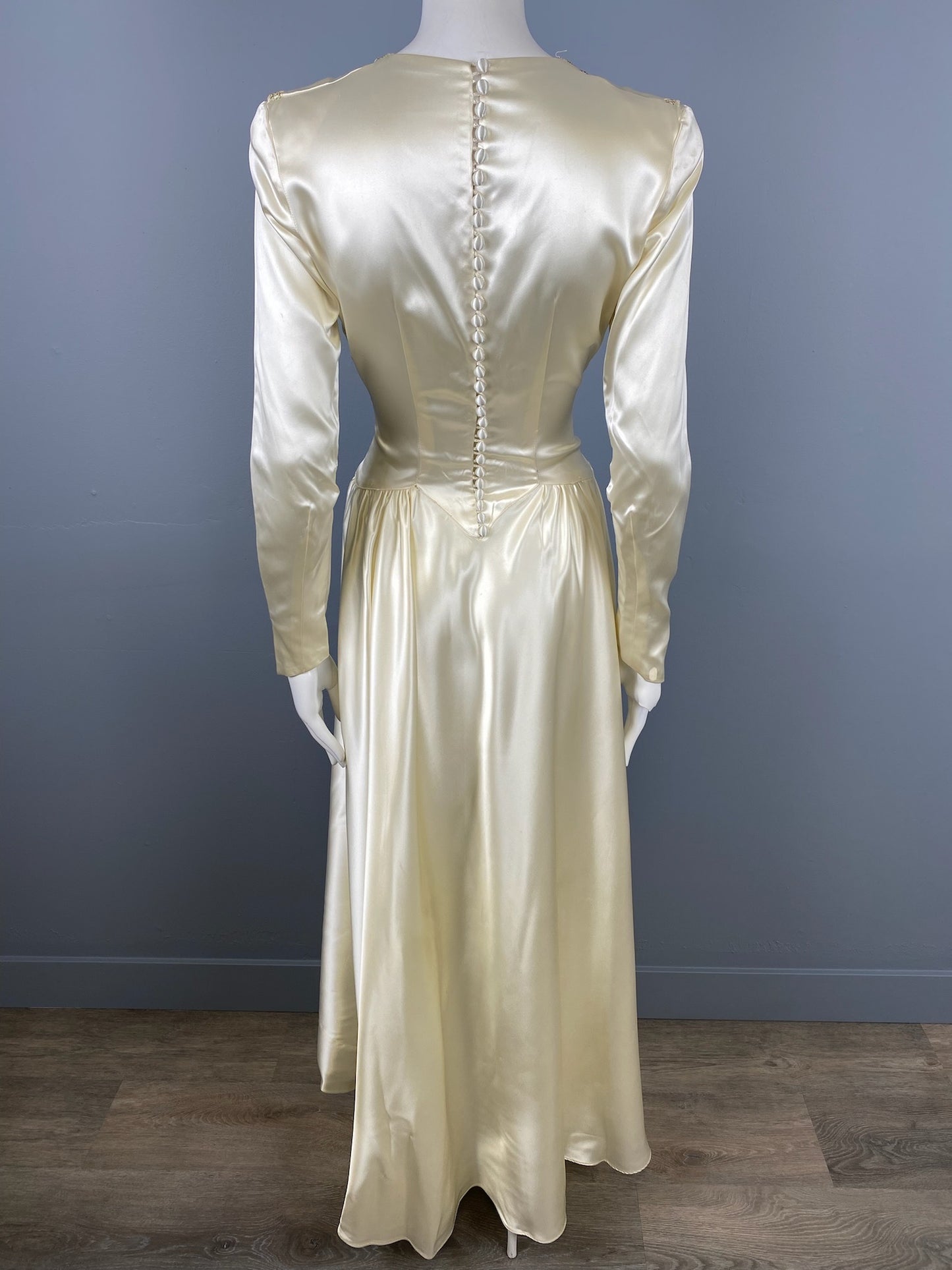 1940’s Satin Beaded Wedding Dress, Size S