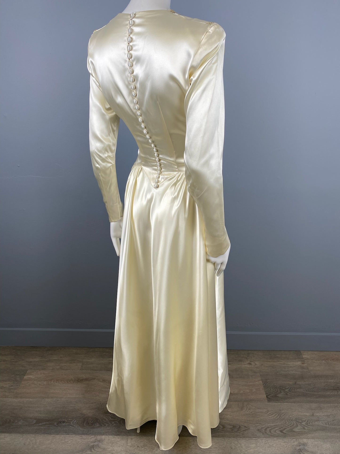 1940’s Satin Beaded Wedding Dress, Size S