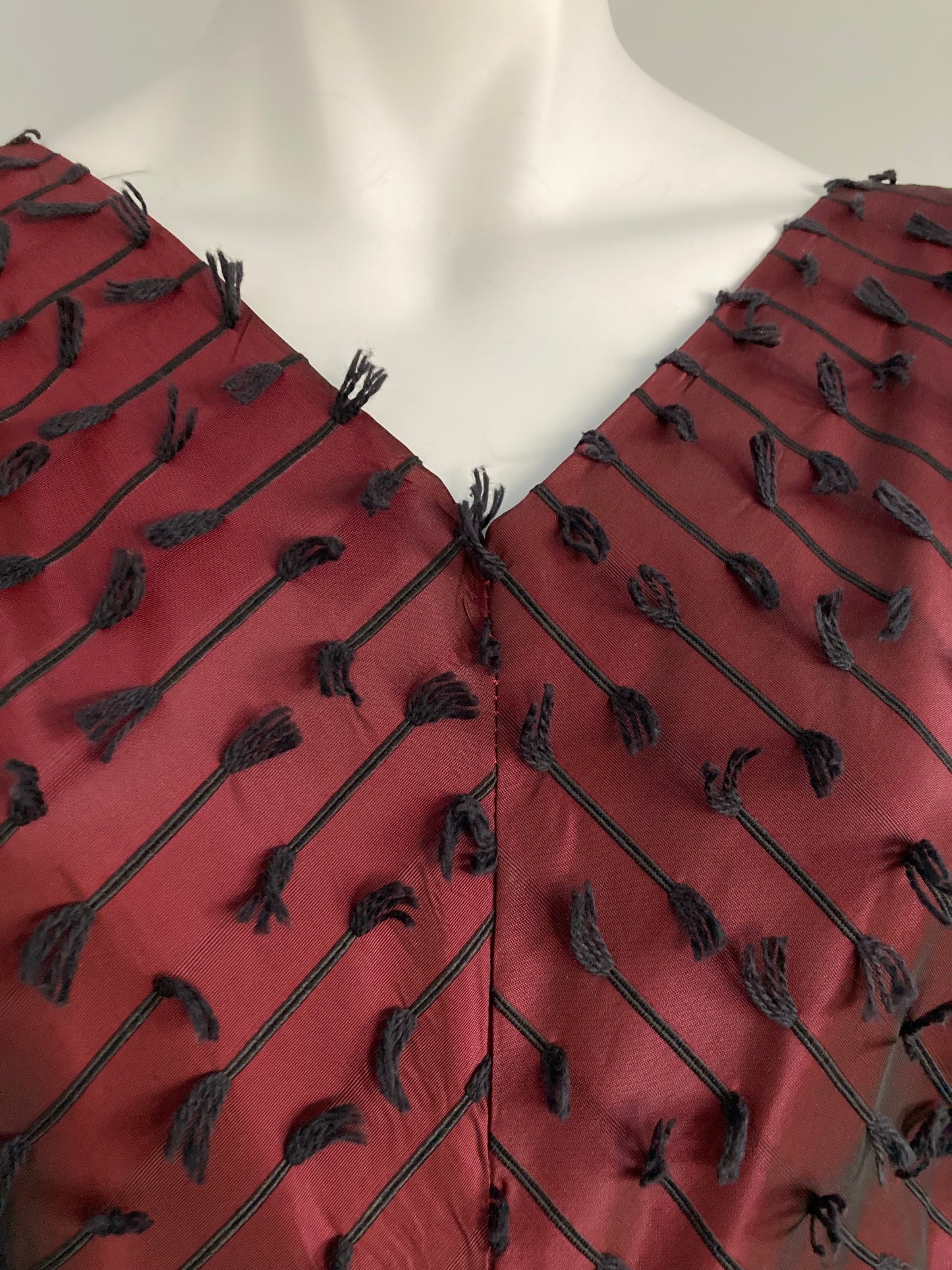 1950s Burgundy Taffeta Party Dress with Tassel Details, Size M