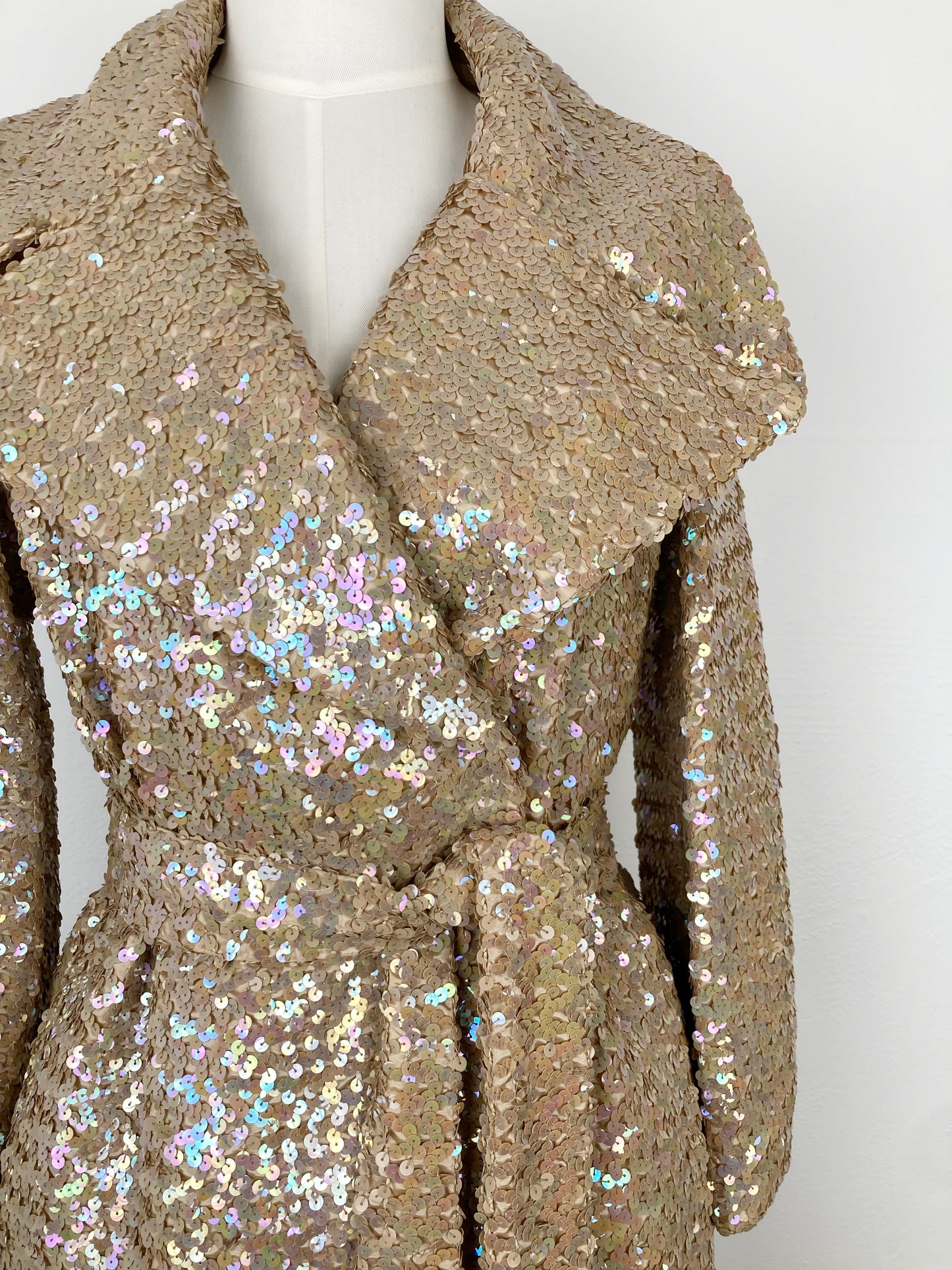 Epic 1970s Glamorous Fully Sequinned Trench Style Coat, Size M