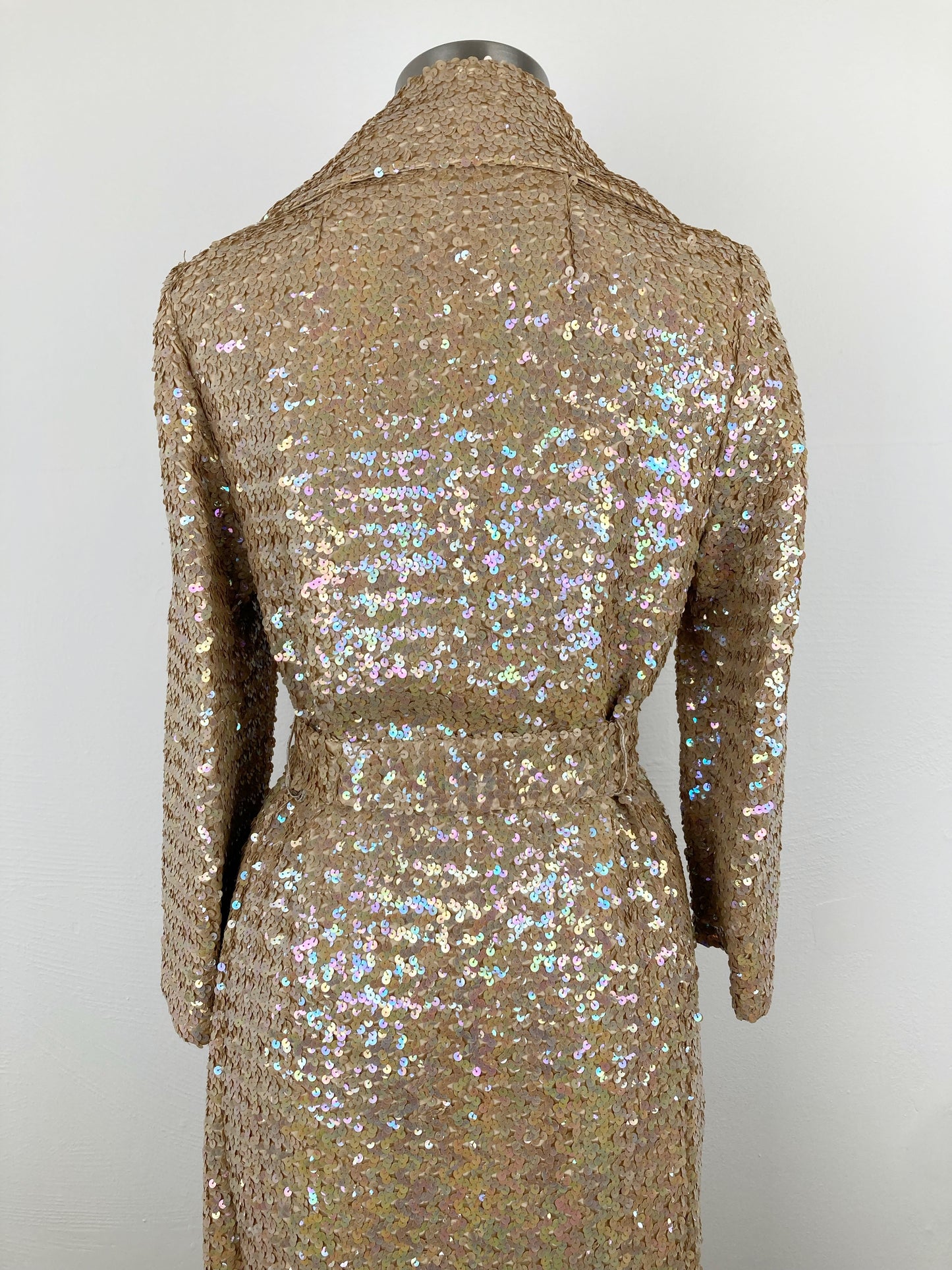 Epic 1970s Glamorous Fully Sequinned Trench Style Coat, Size M