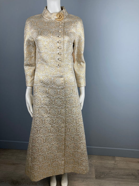 60s/70s Lustrous Gold and Silver Brocade Coat, Size S