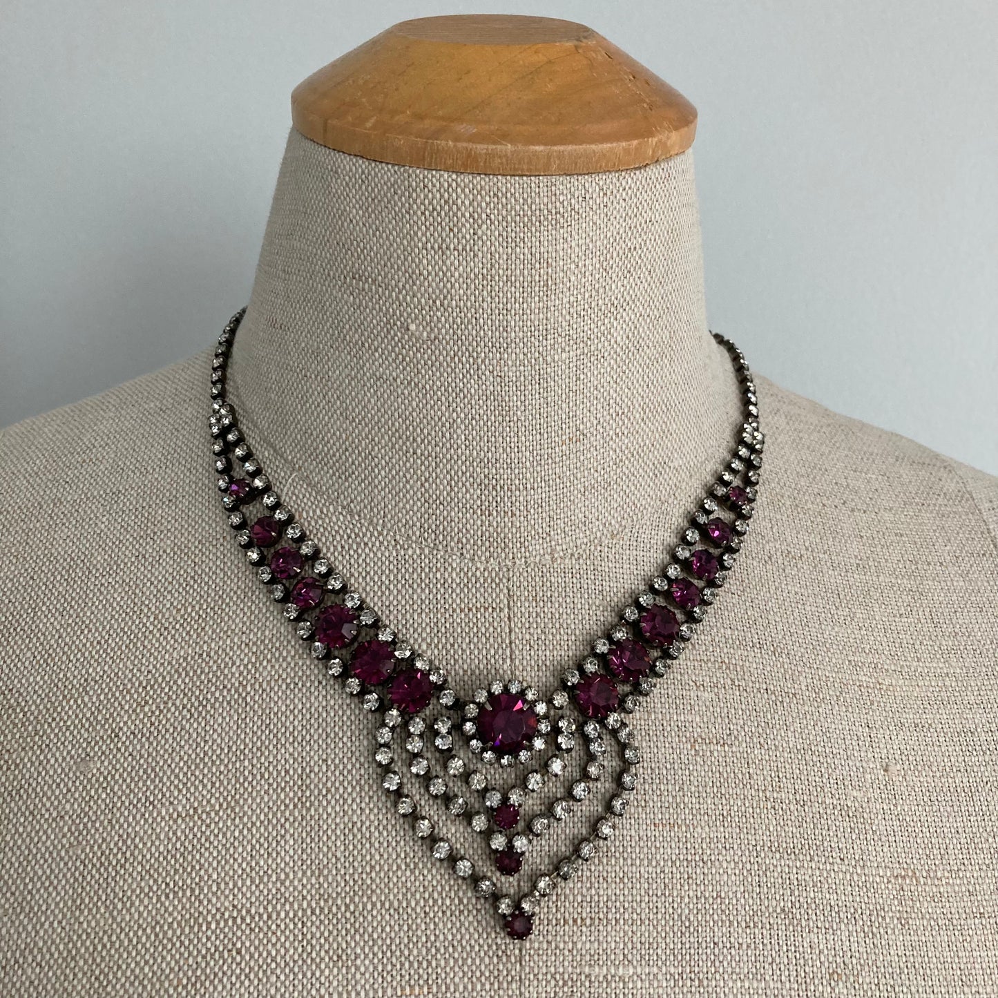 Dramatic Purple Mid Century Rhinestone Necklace, Fancy Vintage Rhinestone Necklace