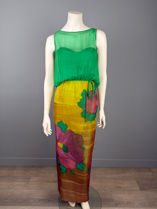70s Roger Freres Silk Dress, French Designer Dress, Size S