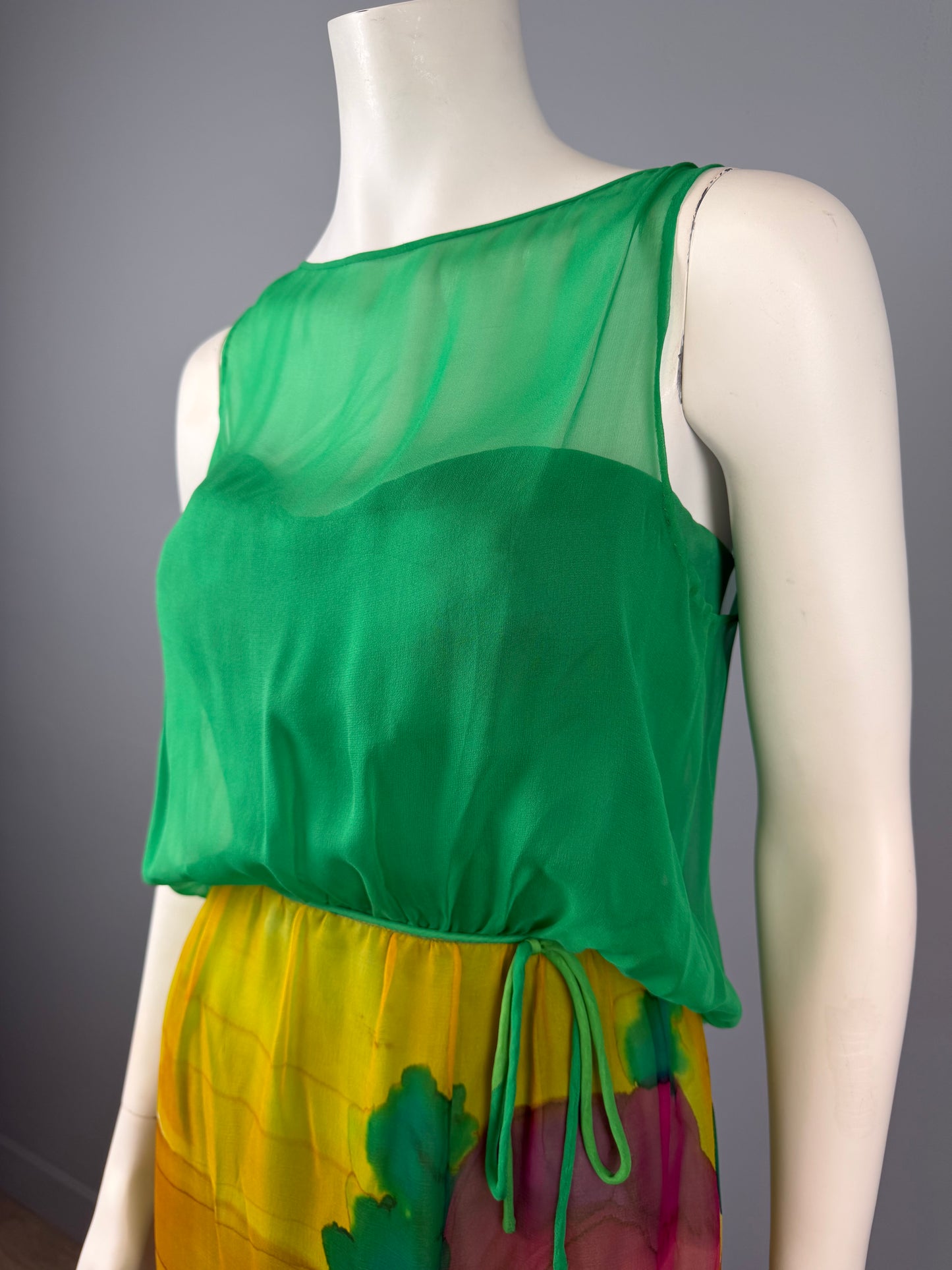 70s Roger Freres Silk Dress, French Designer Dress, Size S