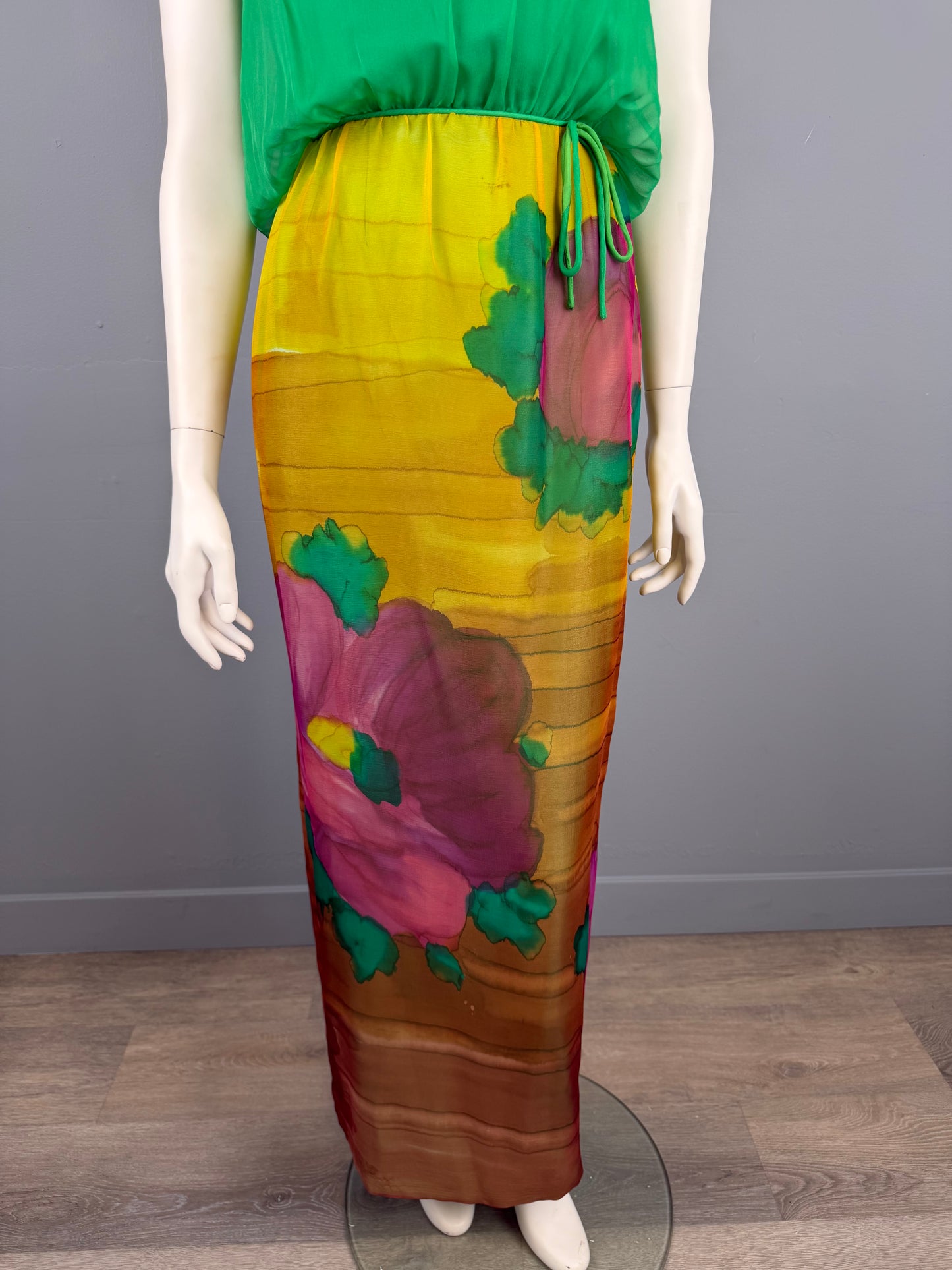 70s Roger Freres Silk Dress, French Designer Dress, Size S